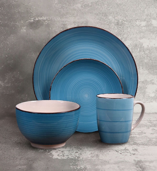 EH SERWIS OBIADOWY 16 EL 4 OS NIEBIESKI CERAMIKA