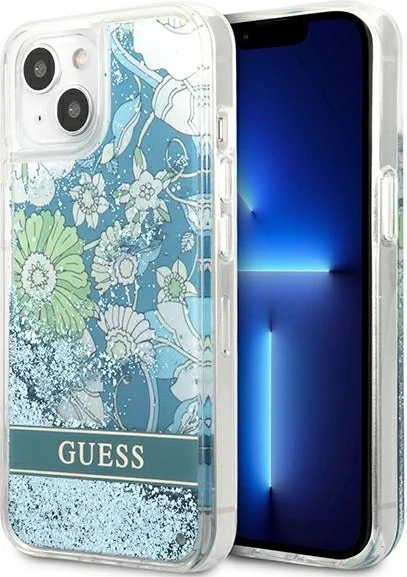 Pouzdro Guess GUHCP13MLFLSN Apple iPhone 13 zelené/green hardcase Flower Liqu