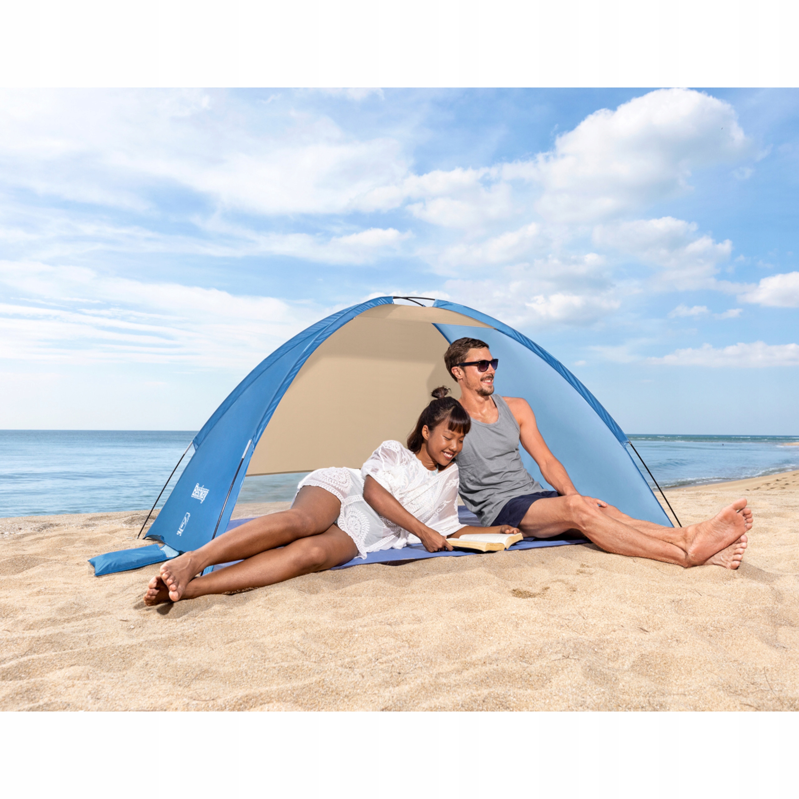 Namiot plażowy UV dwuosobowy 120x200x95 cm bestway wodoodporny 68105 Kolor dominujący odcienie niebieskiego
