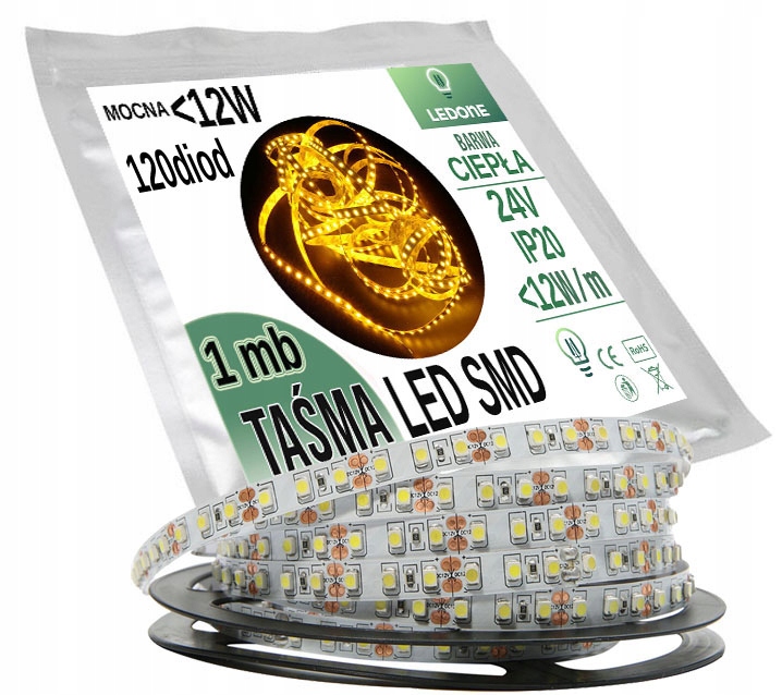 

Mocna Taśma Led Premium 24V 600 IP20 Ciepła 1m