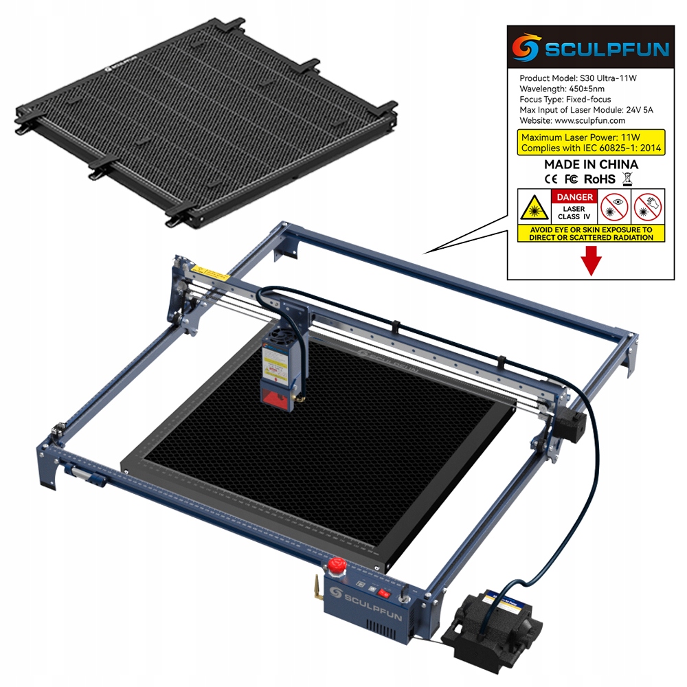 Laserová gravírovací mašina Sculpfun Ultra 11W Pracovní deska stolu