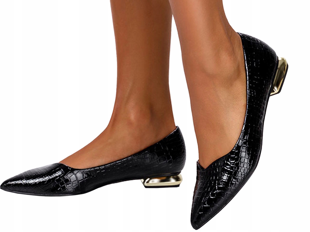 MODNE BALERINY NA OZDOBNYM OBCASIE WKŁADKA SKÓRA