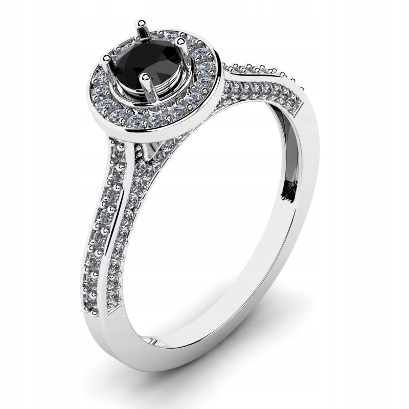 

Pierścionek Z Białego Złota Z Czarną Cyrkonią 14KR