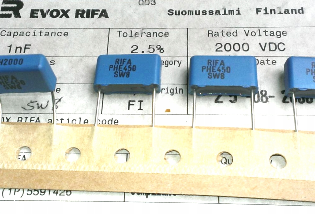 [5szt] Kondensator foliowy Mkp typ PHE250 1nF 2000V 2.5% r=15mm Evox-Rifa