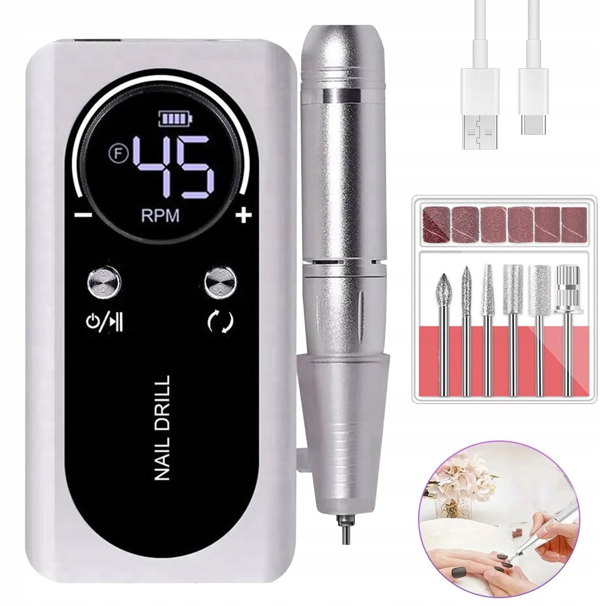 Bruska Profesionální Silná Manikúra Pedikúra Sada Fréz