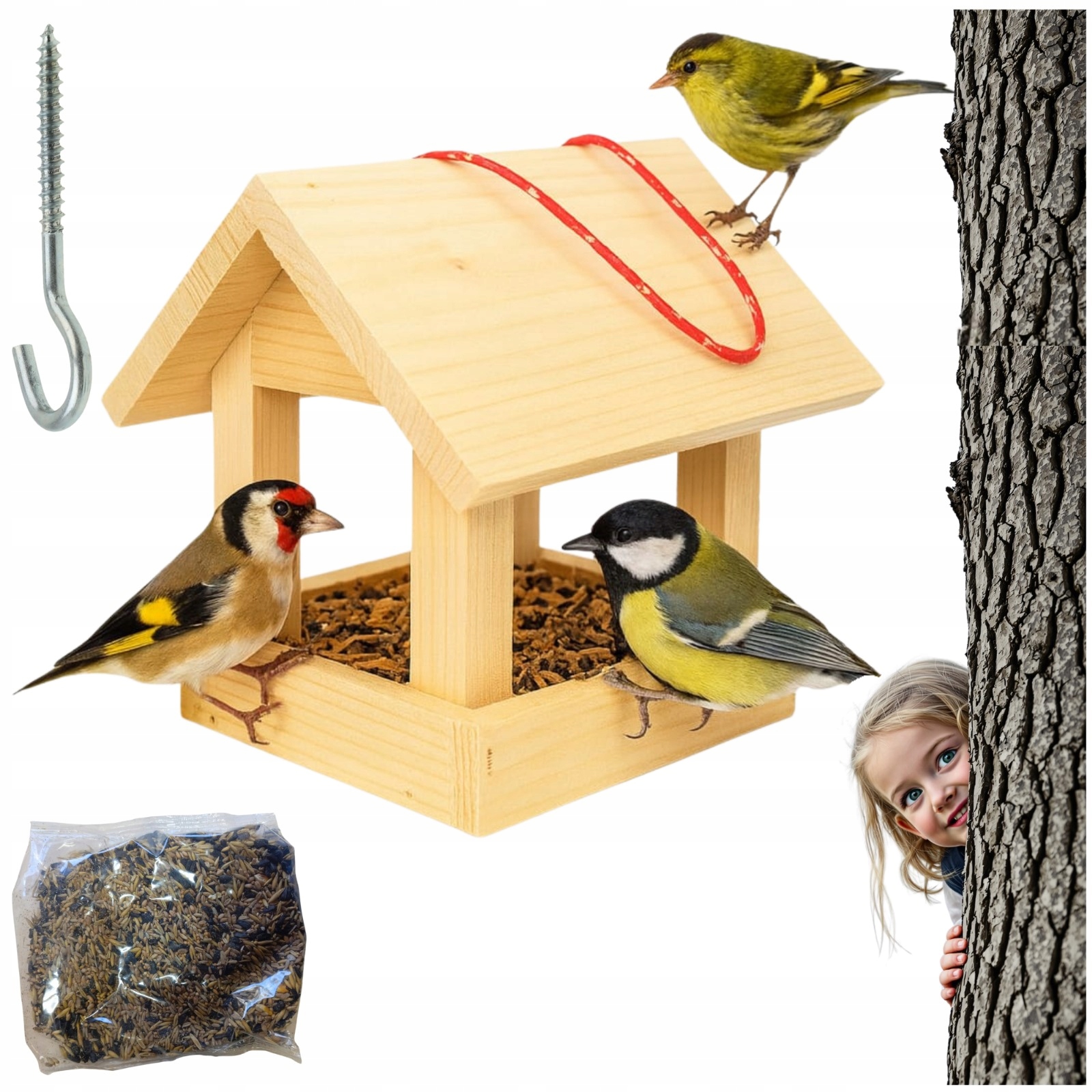 Krmítko pre vtáky zrno, krmivo pre samostatné maľovanie, drevené Diy