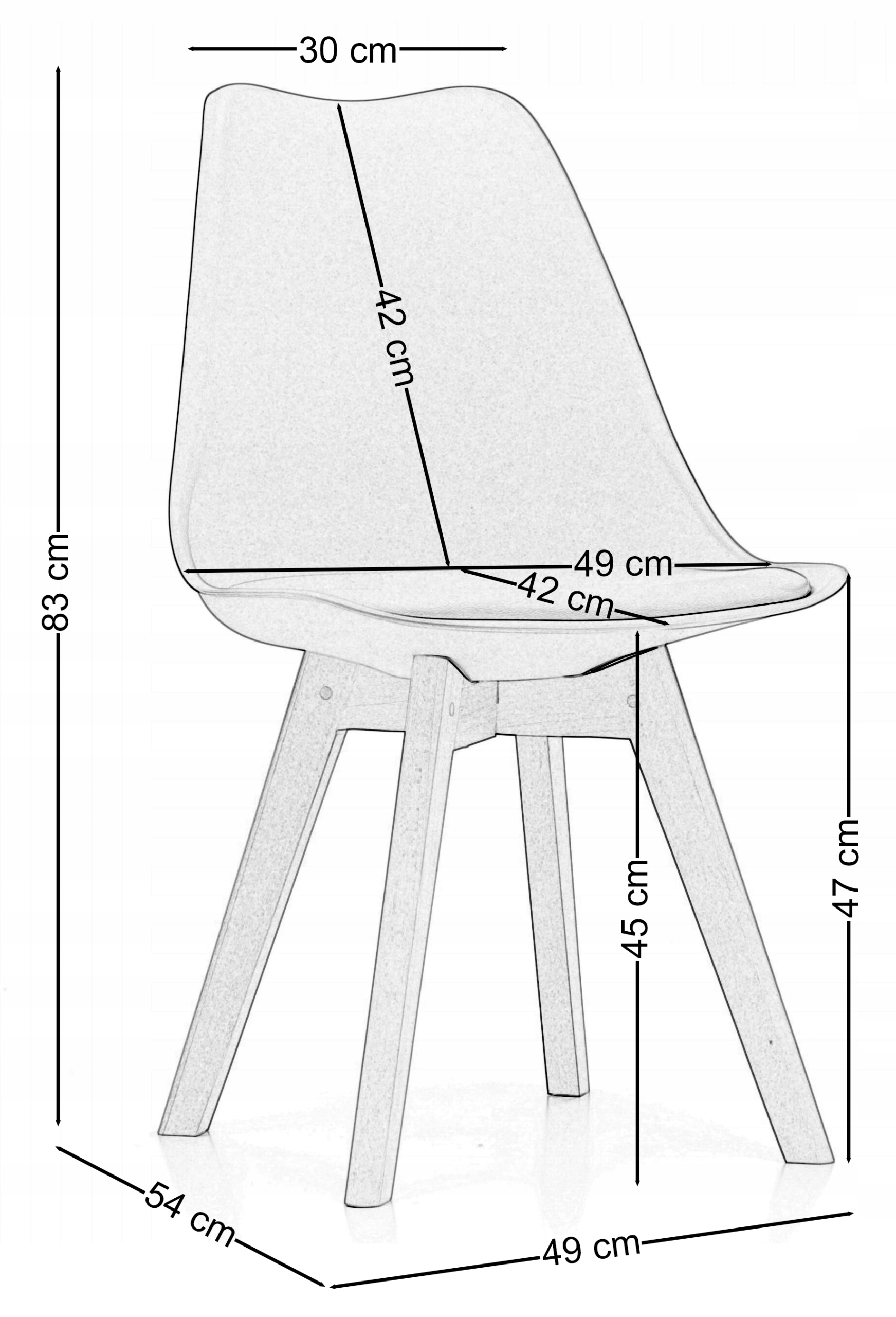 KRZESŁO SKANDYNAWSKIE Z PODUSZKĄ DSW DUBLIN BIAŁY Wysokość mebla 82 cm