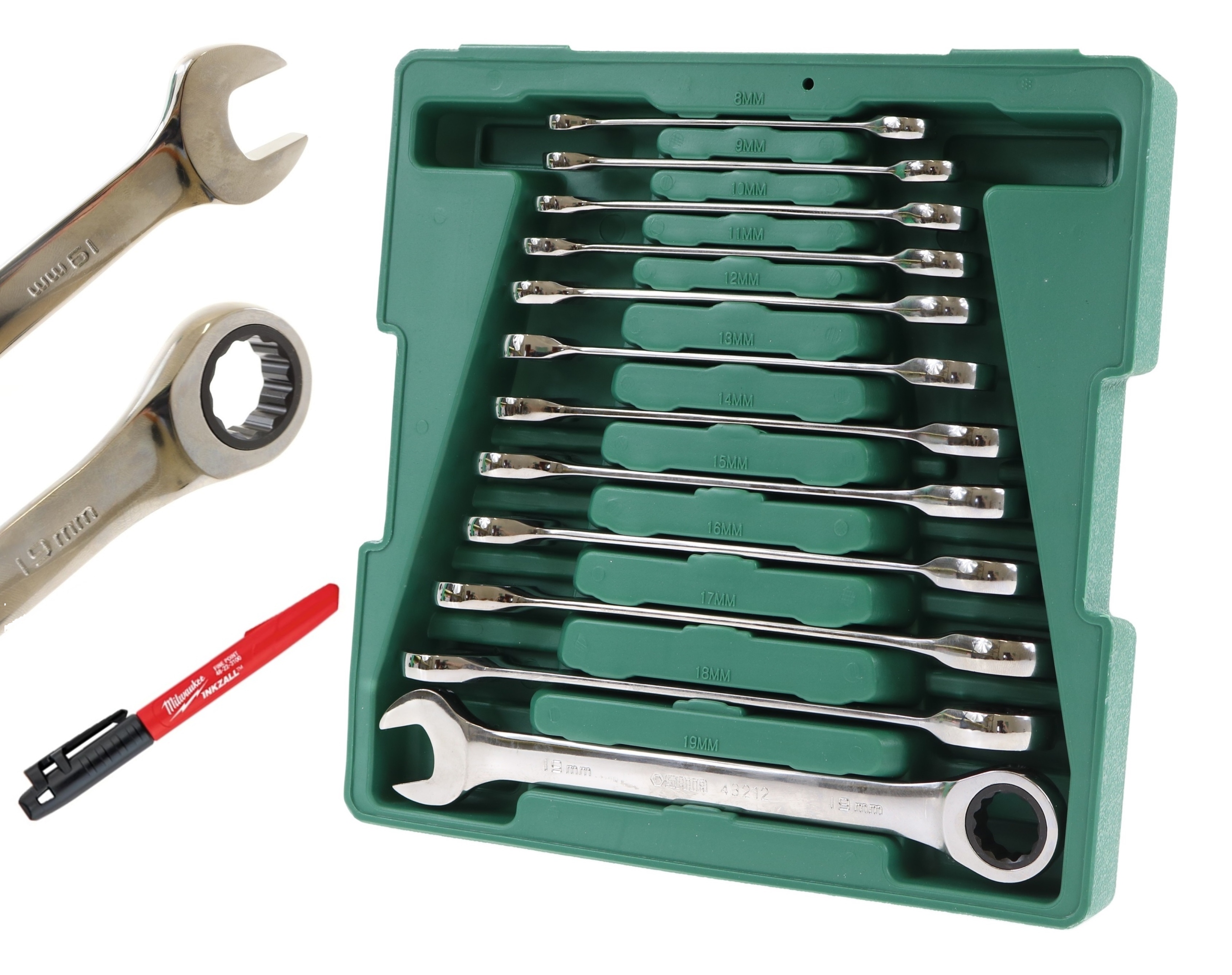 KLUCZE PLASKO OCZKOWE 12EL Z GRZECHOTKA SATA 09040