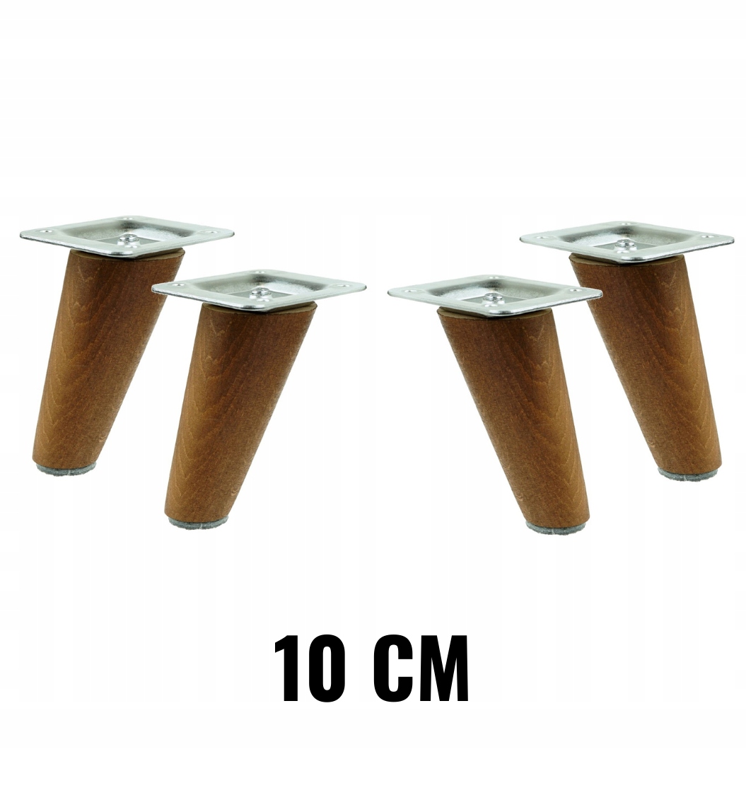 

4x nóżki skośne drewniane 10 cm z blachami orzech