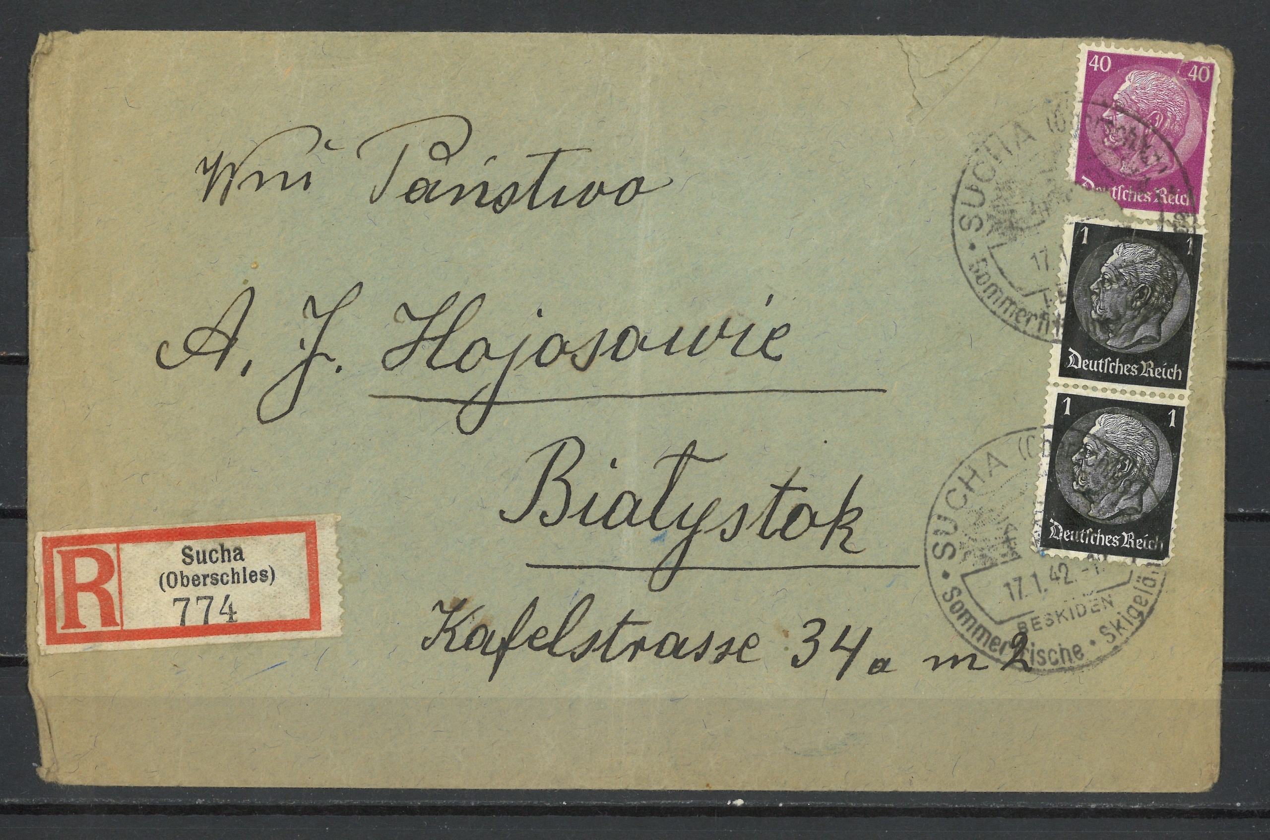 DEUTSCHES REICH - Koperta listu poleconego 1944 rok.