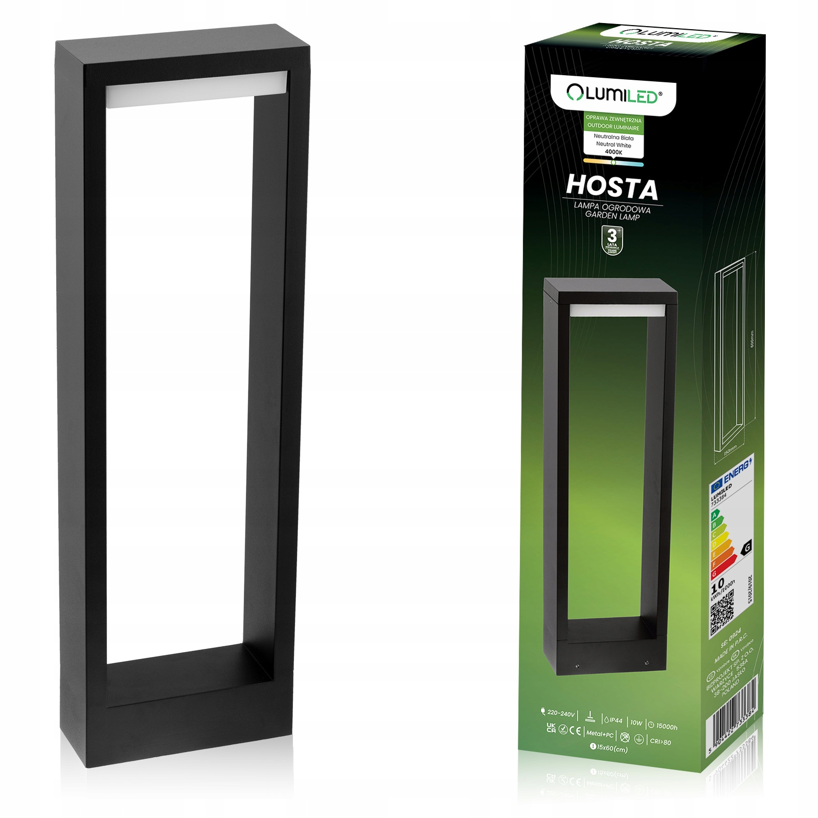 Lampa Ogrodowa Led Zewnętrzna Stojąca Wąski Słupek 10W Ramka 60cm Premium