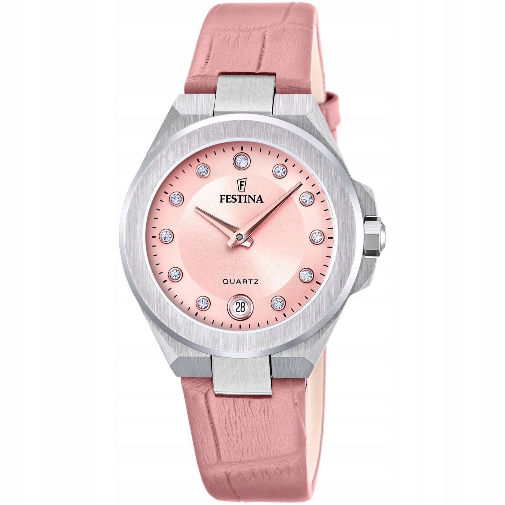 Festina Mademoiselle 20701/2 dámské stříbrné hodinky s růžovým řemínkem