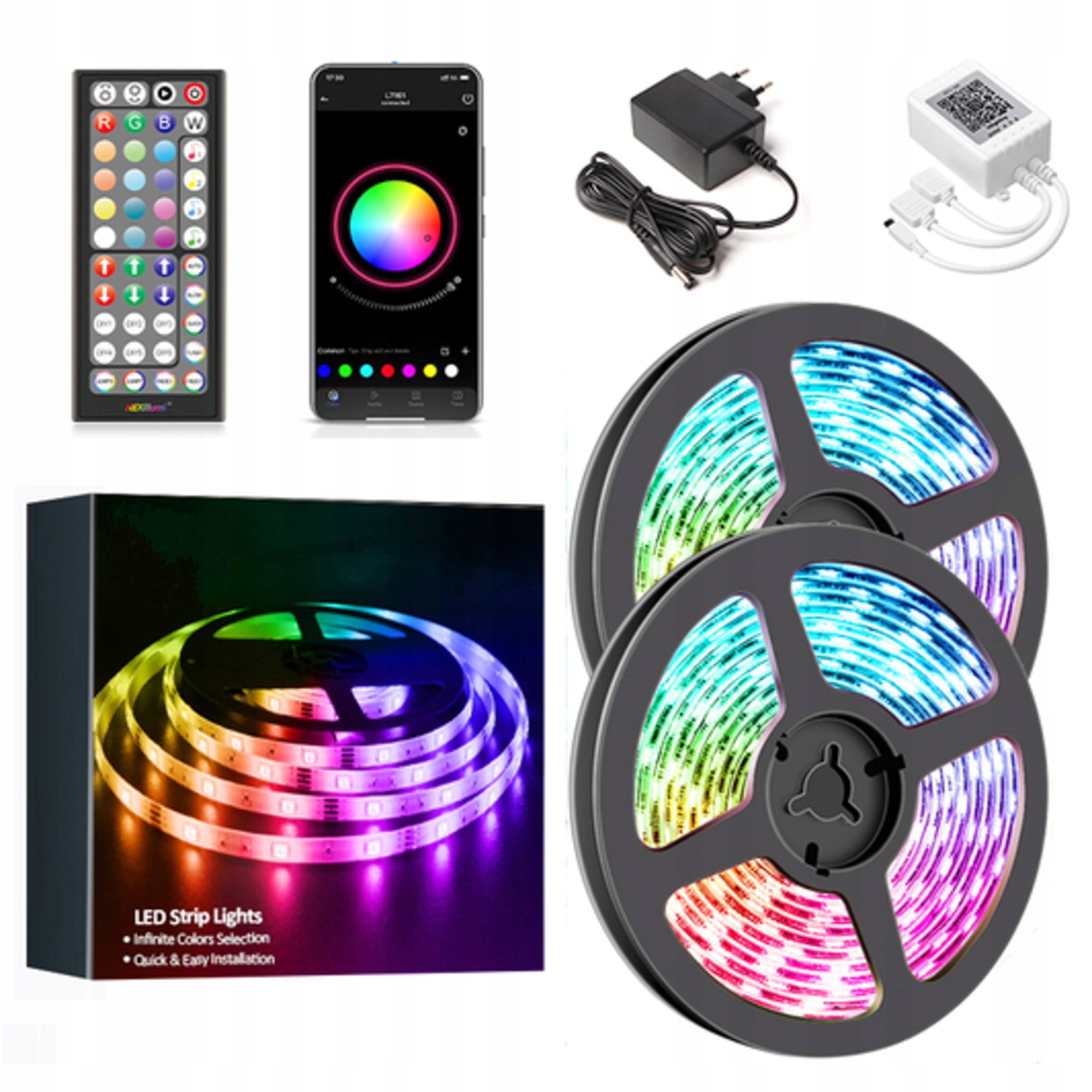 Led pásek RGB5050 Mobilní aplikace Bluetooth Dálkový Ovladač Hudba Napájecí adaptér 12 V 12 m
