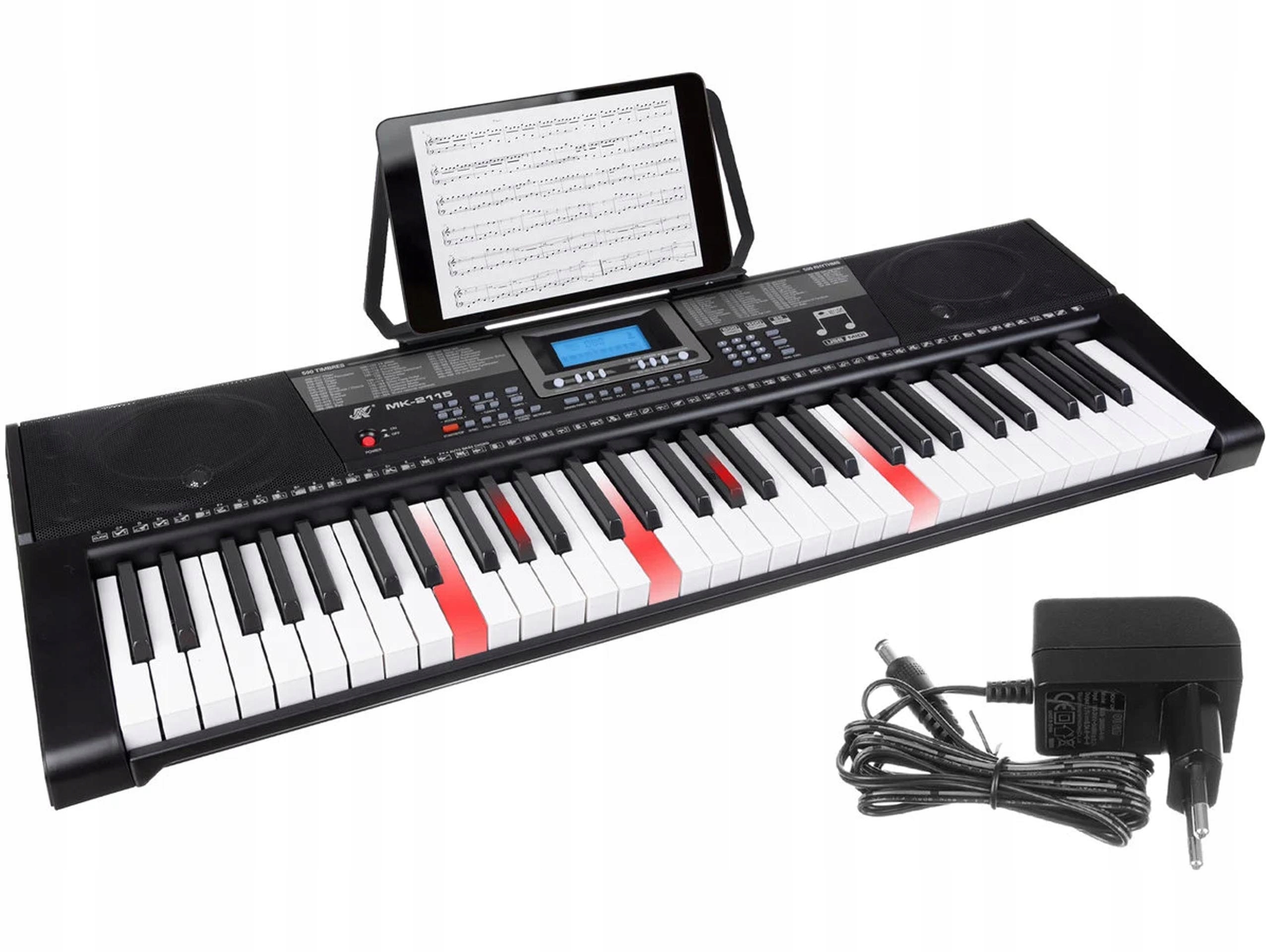 KEYBOARD MK-2115 ORGANY 61 KLAWISZY ZASILACZ PODŚWIETLANE KLAWISZE