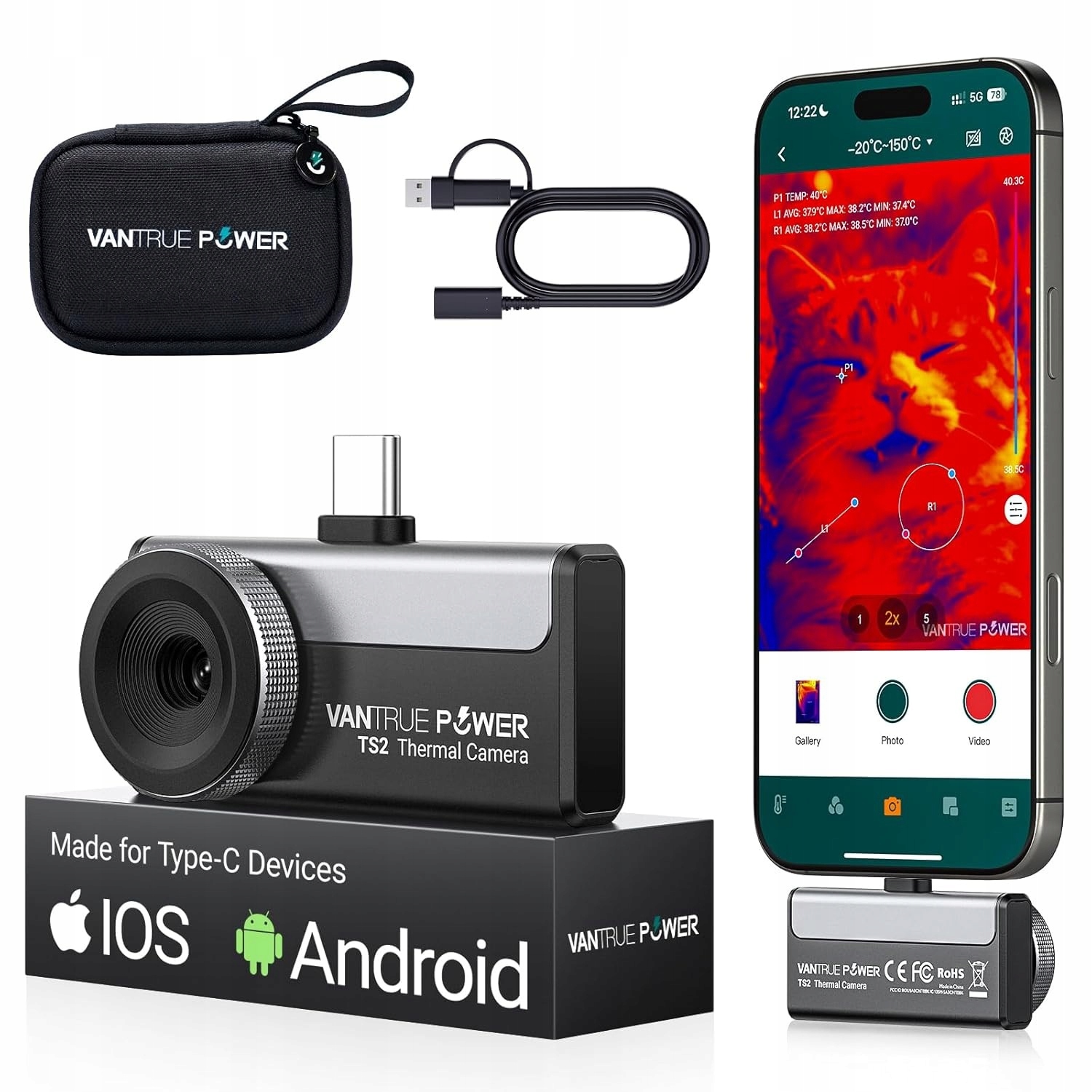 Kamera termowizyjna do telefonu smartfona USBC iOS Android Apka Vantrue TS2