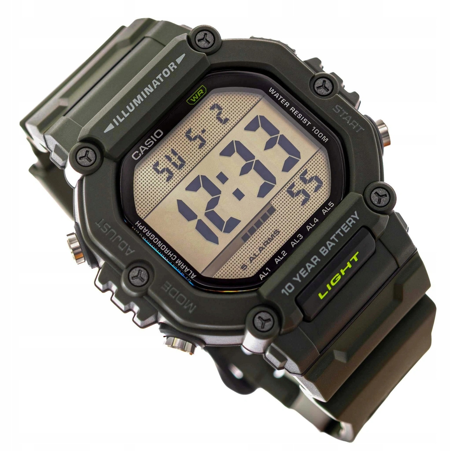 Pánské Hodinky Casio AE-1600HX-3AVEF Zelené S Datovým Páskem, Velké Stopky 100 M