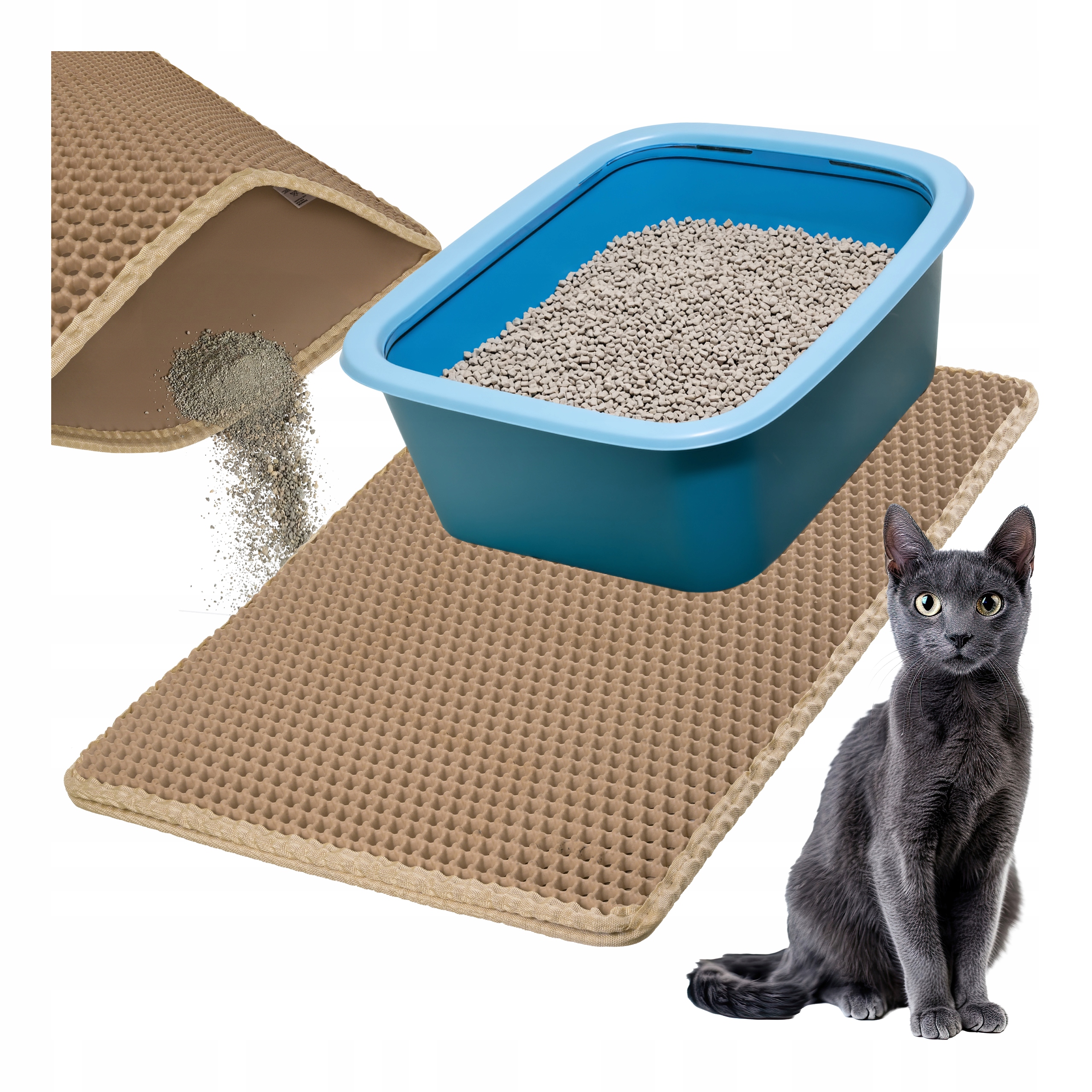 Mata pod Kuwetę Wycieraczka dla Kota na Żwirek Dwuwarstwowa 60x45 cm Beżowa