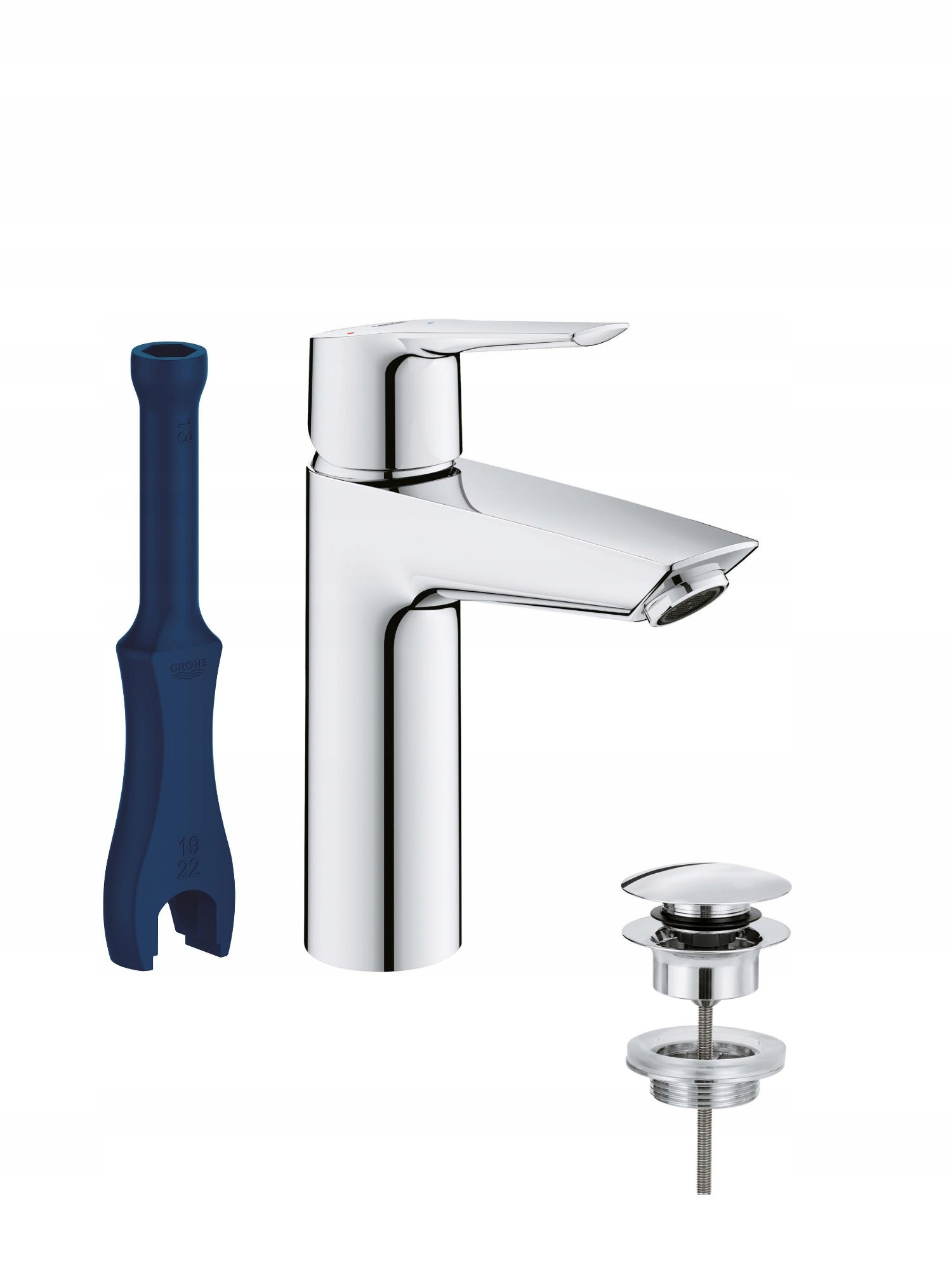 Bateria umywalkowa stojąca z korkiem Grohe Start srebrny 23746002