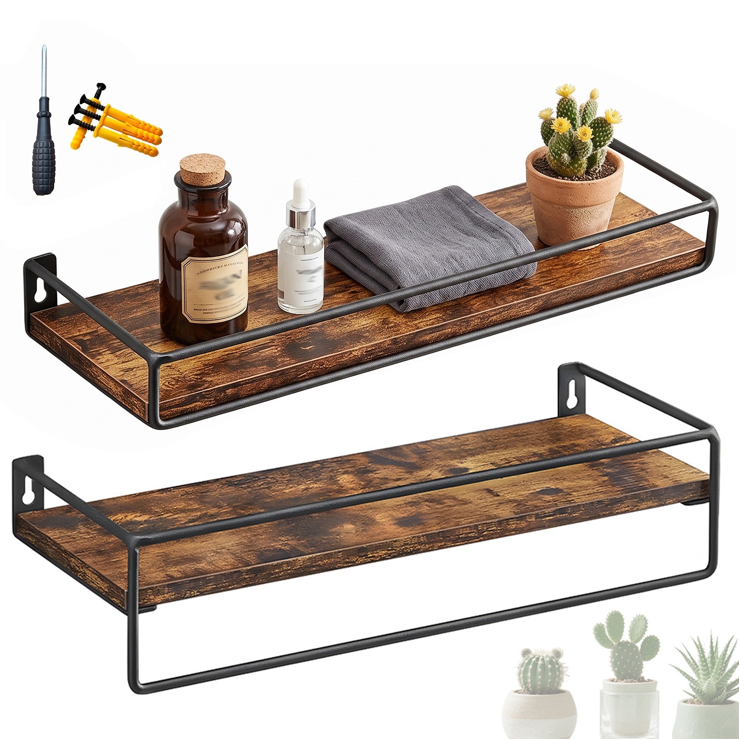 Sada 2 Polic Nástěnných Polic 40 CM Dřevo Industriální Styl Kuchyně