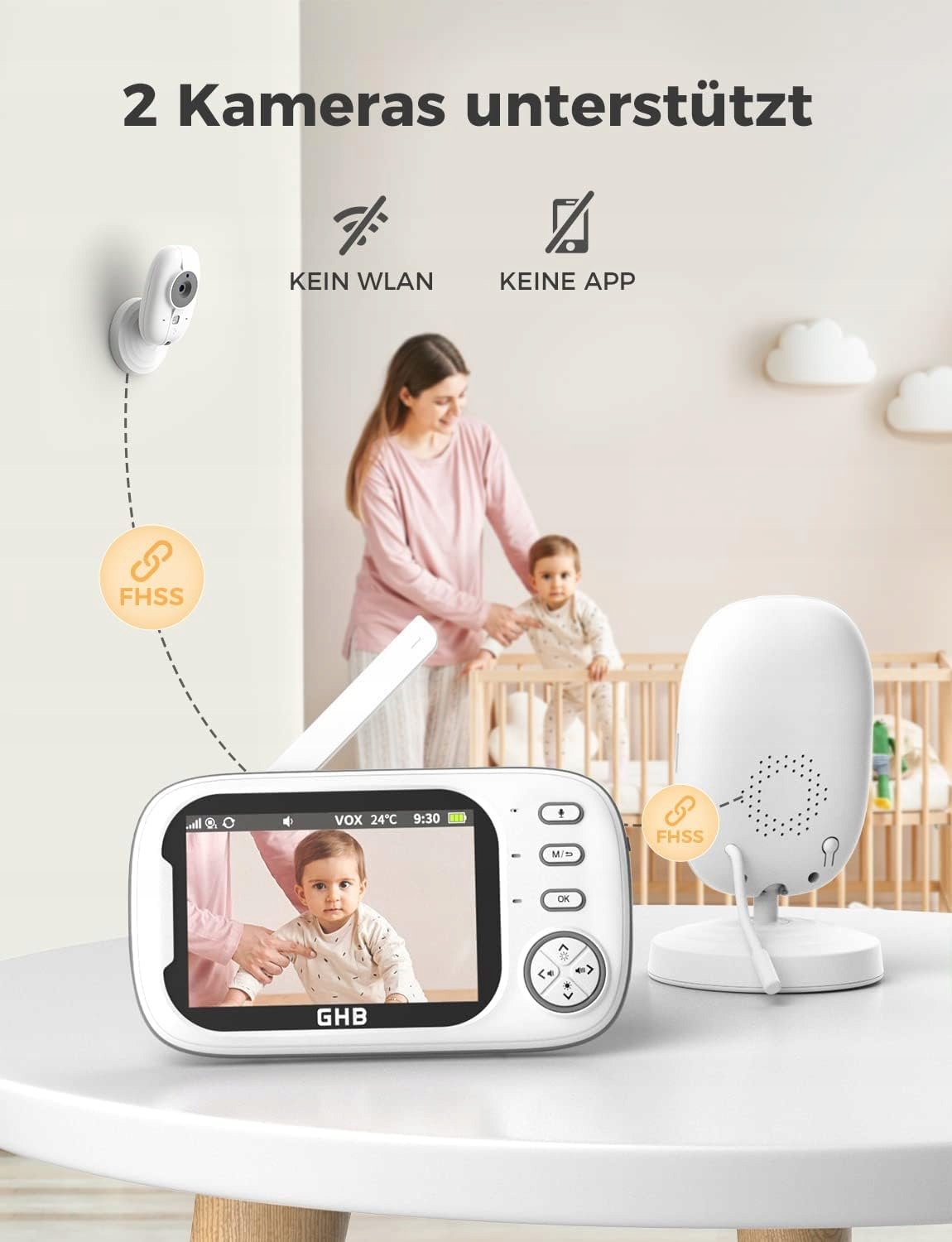 GHB Elektroniczna Niania Kamera 35 Calowy Monitor VOX Tryb Nocny Lullabies — miniatura 9