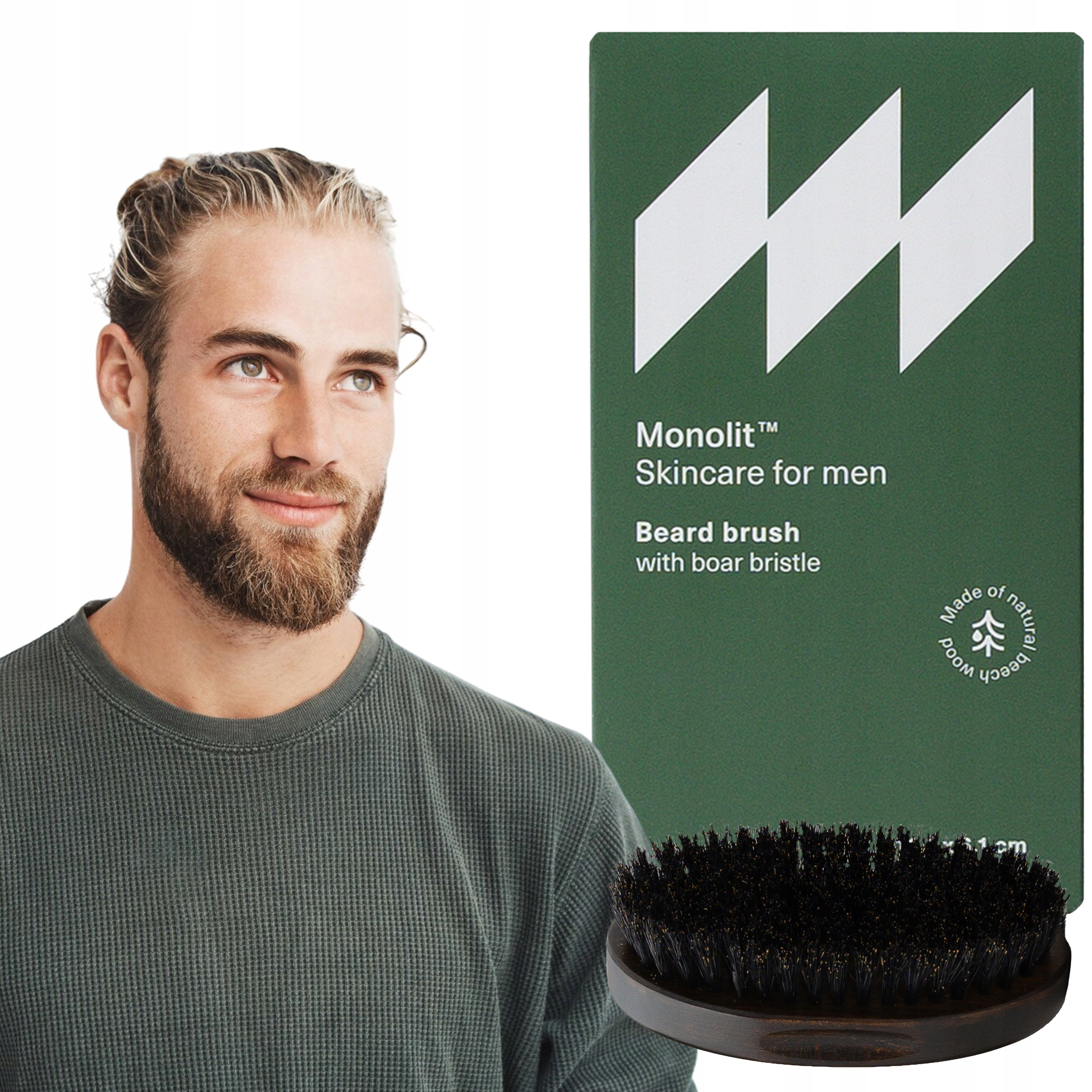 Kartáč na vousy z bukového dřeva s kančími štětinami Monolit