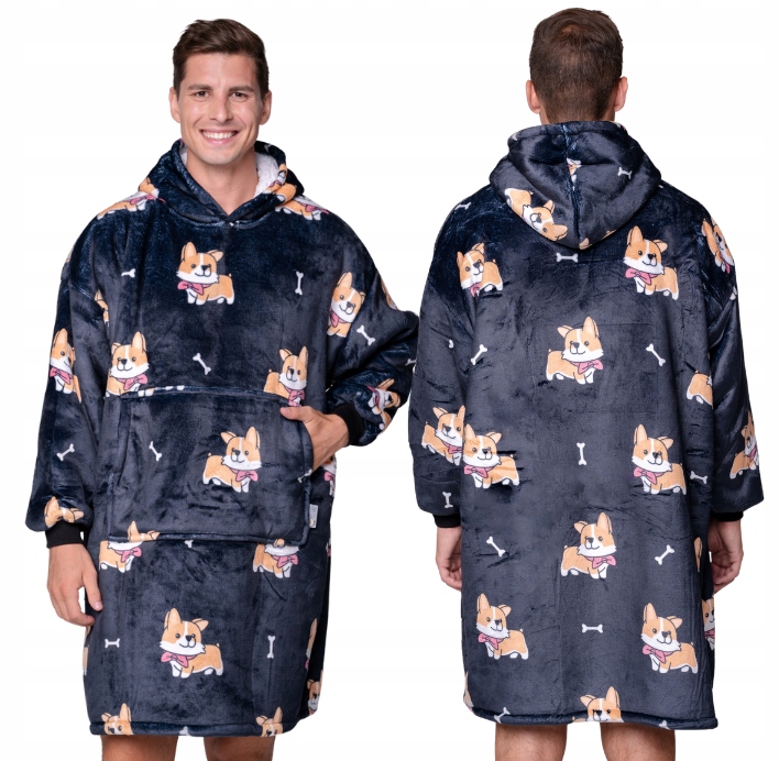 Koc oversize mikina Silná Mikinová Deka 2v1 XXL Vzor Corgi Dárek Bluzo Deka