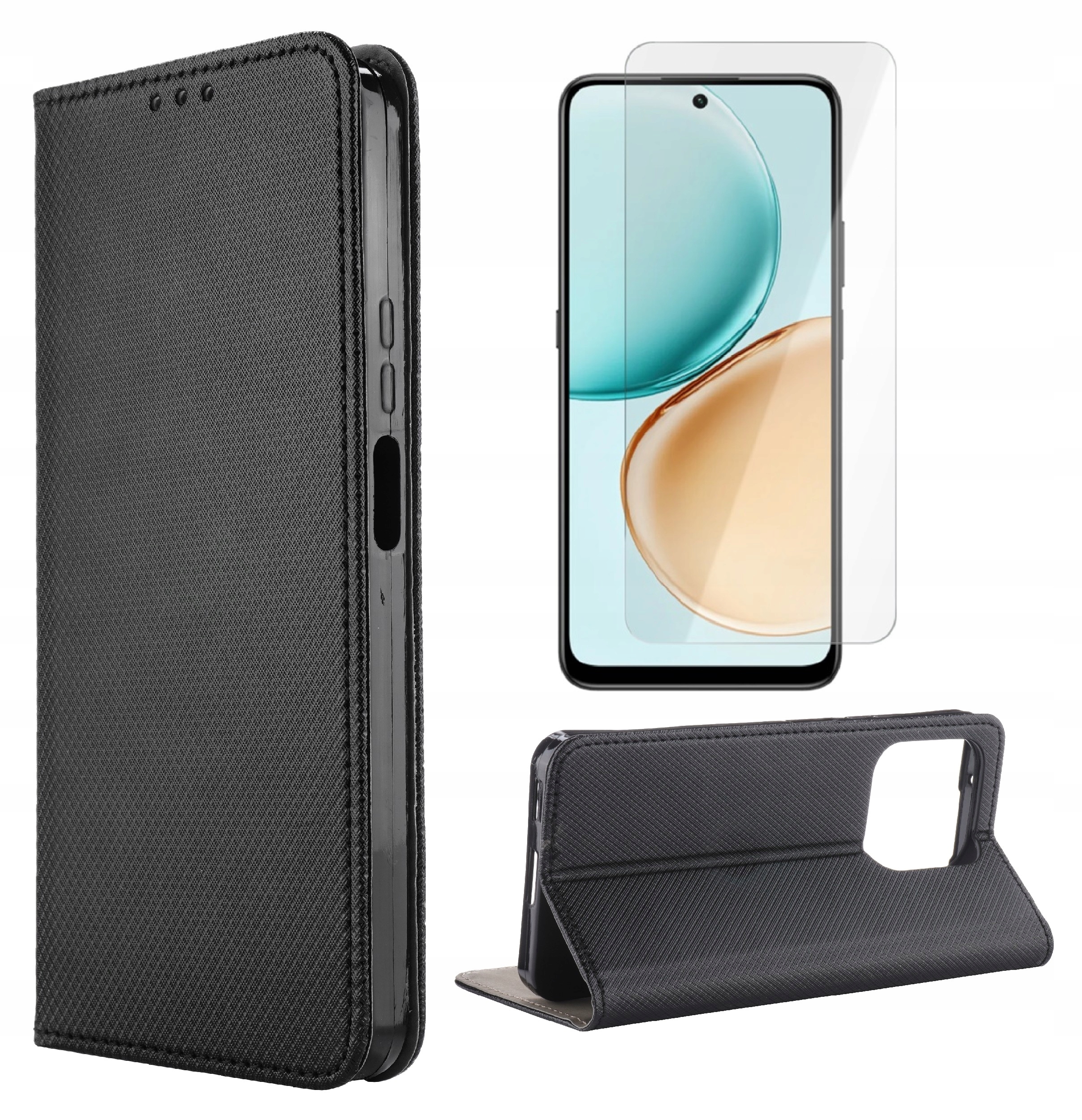 Etui do Honor 400 Smart I X7d Case Pokrowiec Smart Magnet czarny i Szkło