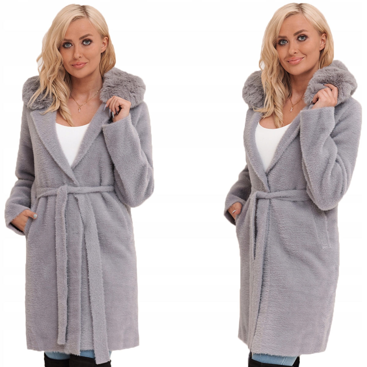 Alpaka S Kožešinou, Teplý Kabát S Páskem, Barevné Provedení