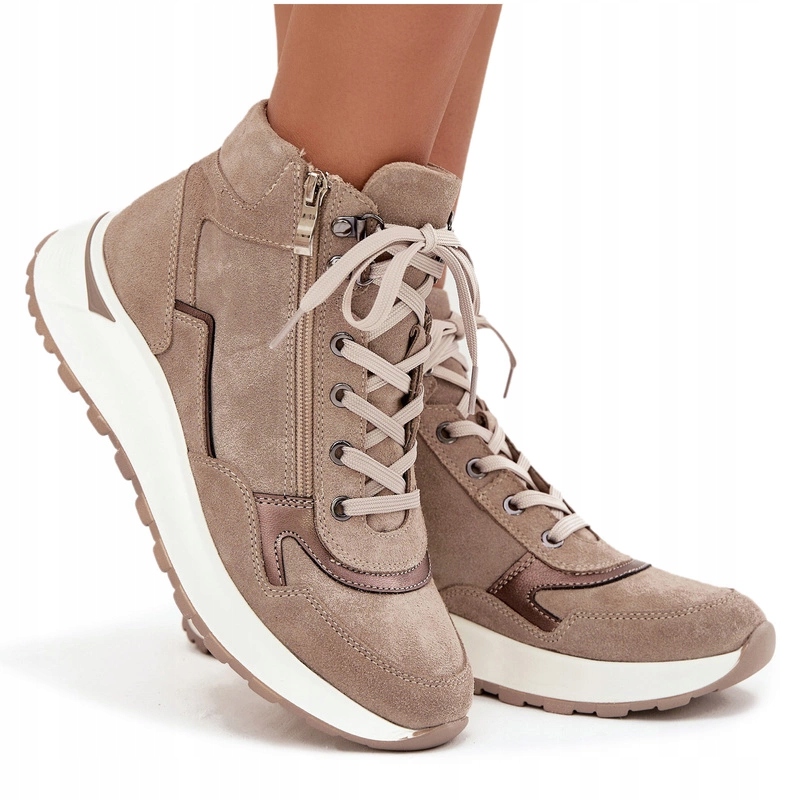Kotníkové Boty Z Přírodního Semiše Platforma Zazoo Z1239 Béžové 36