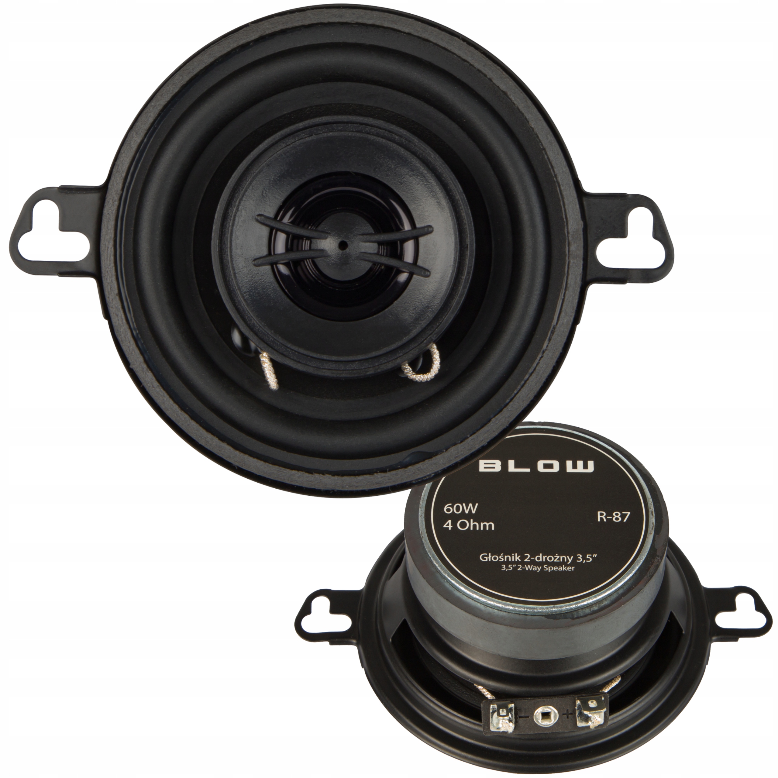 2x MOCNE GŁOŚNIKI SAMOCHODOWE DWUDROŻNE 60W 4 Ohm 87mm 3,5'' PRZÓD TYŁ