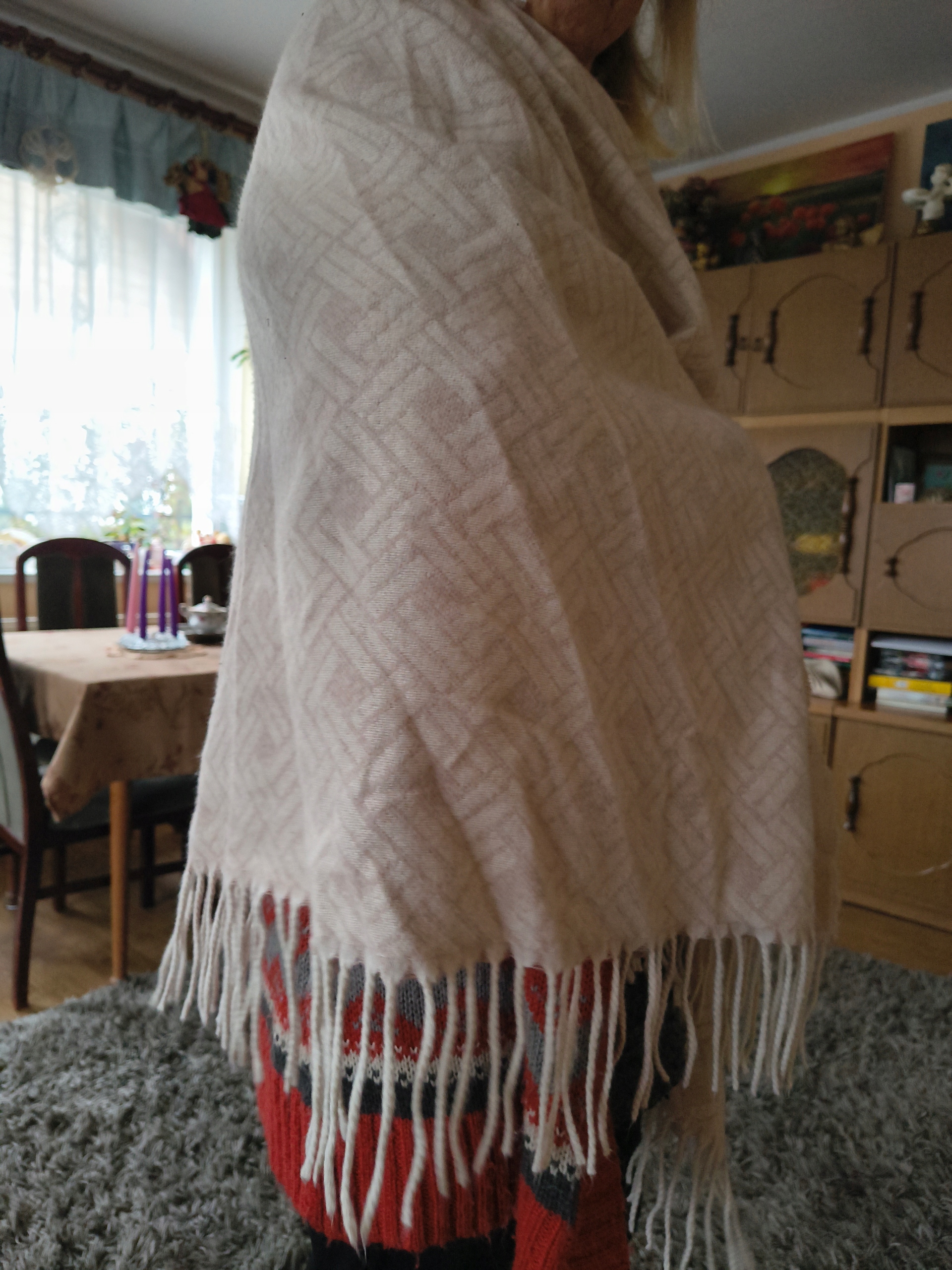 poncho damskie beżowe