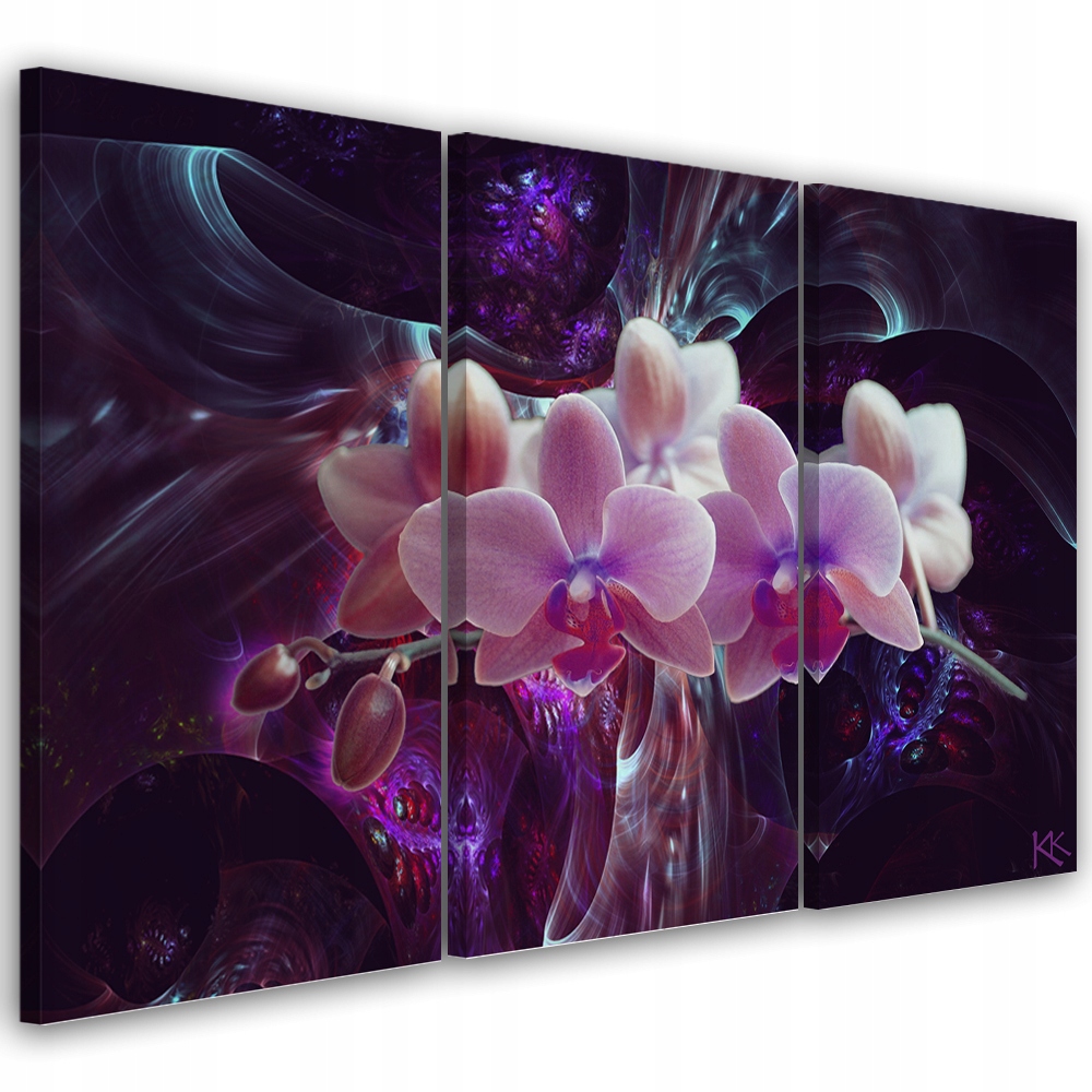 Triptychový obraz na plátně, Bílá orchidej na tmavém pozadí 90x60