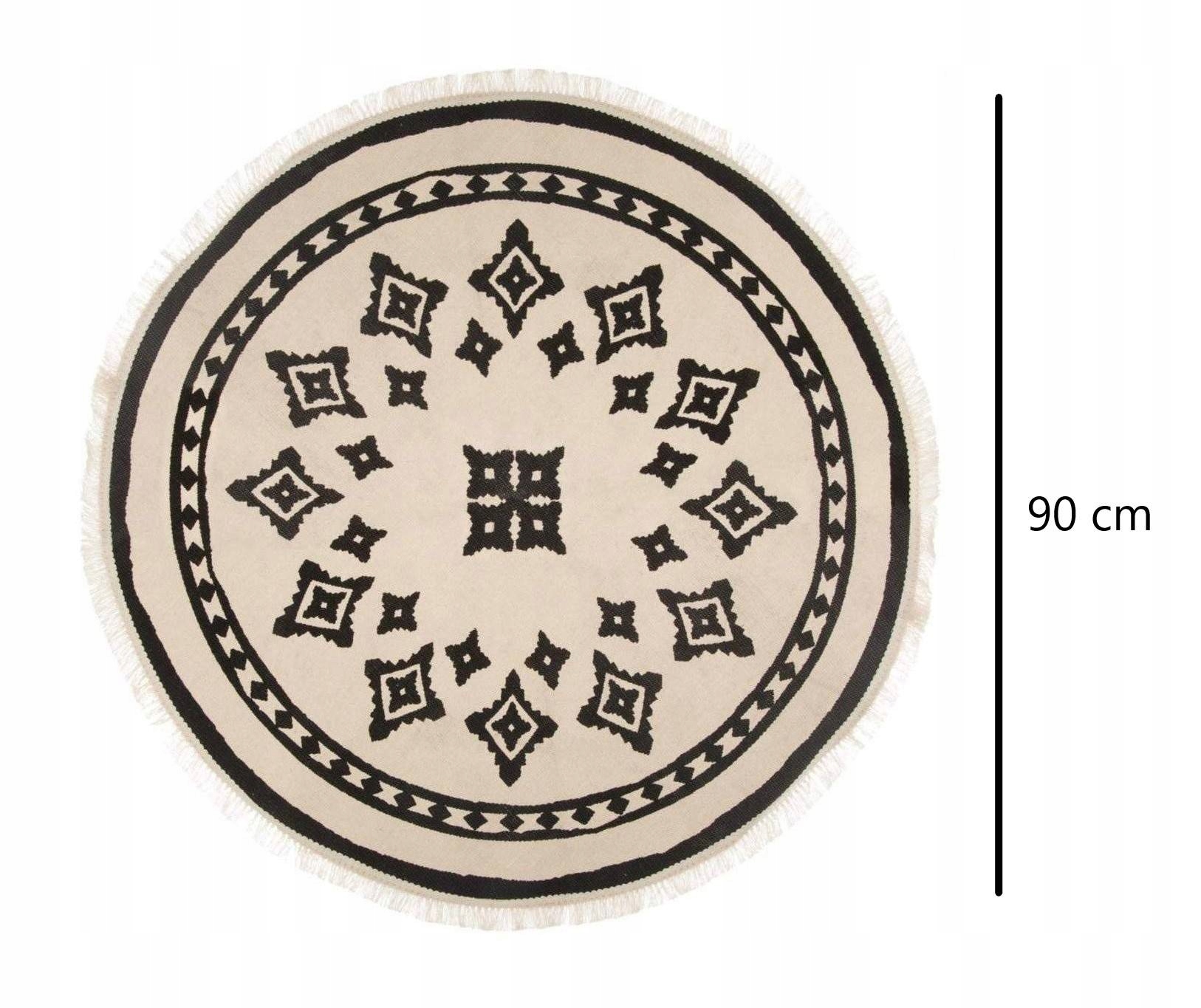 DYWAN OKRĄGŁY Z FRĘDZLAMI BOHO STYL ETNO WZÓR 90cm Kształt okrągły