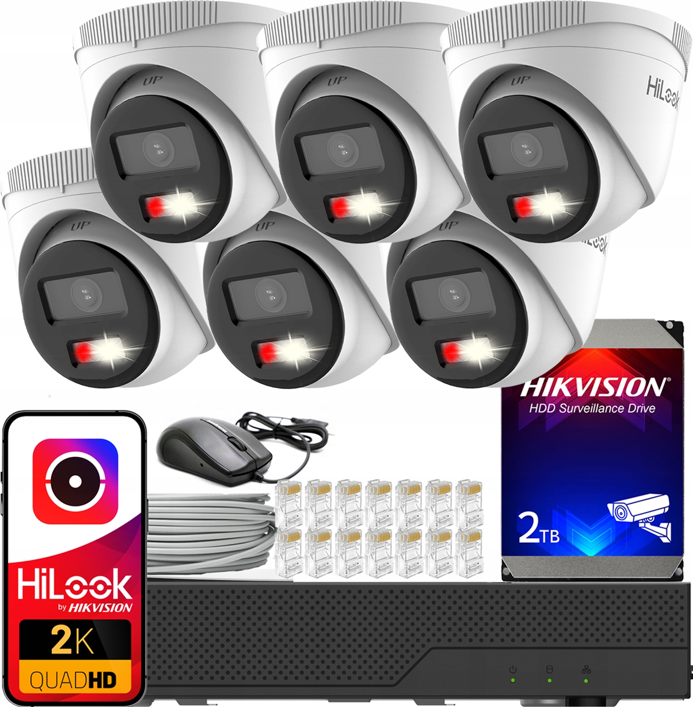 Sada monitorování Ip 4MPx HiLook by Hikvision 4MPx 6 kamer PoE Disk 2TB