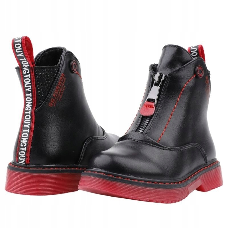 BOTKI DZIEWCZĘCE LEKKO OCIEPLANE NA PLAYFORMIE SUWAKI CZARNO CZERWONE Marka Inna marka