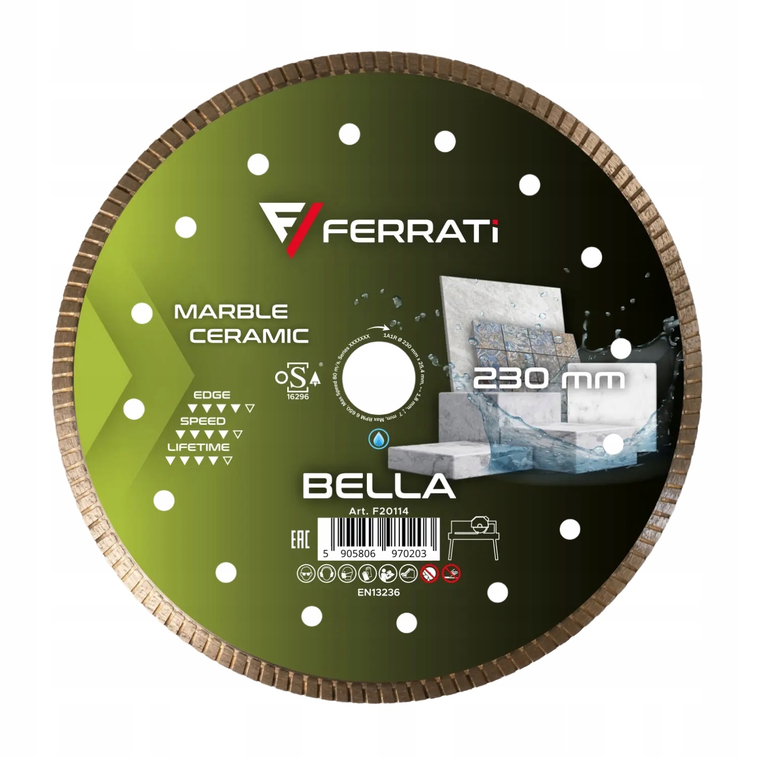 Diamantový kotouč pro řezání slinuté dlažby přírodního kamene 230 mm Bella Ferrati