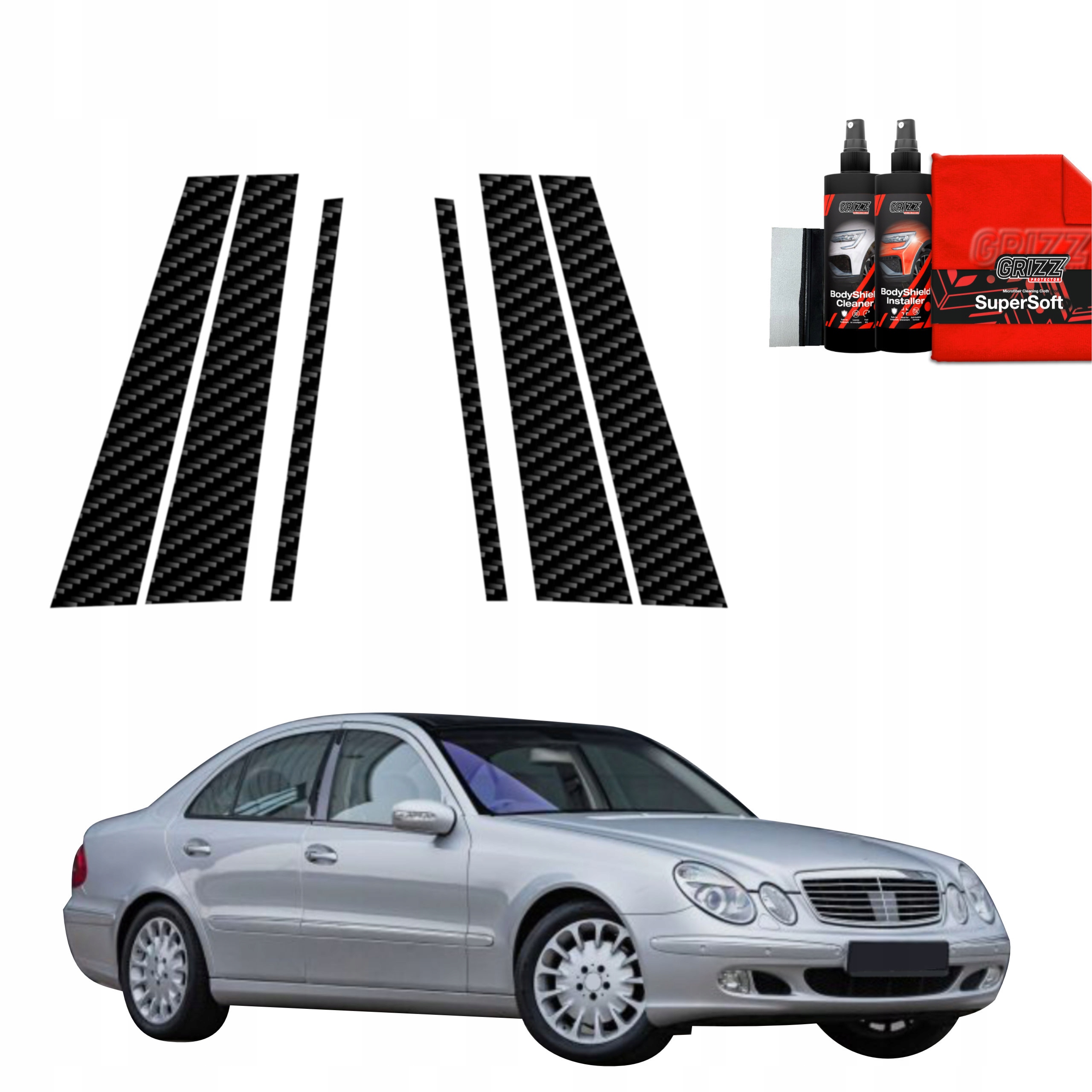 6v1 Fólie na sloupky pro Mercedes E třídy W211 Sedan (2002-2009)