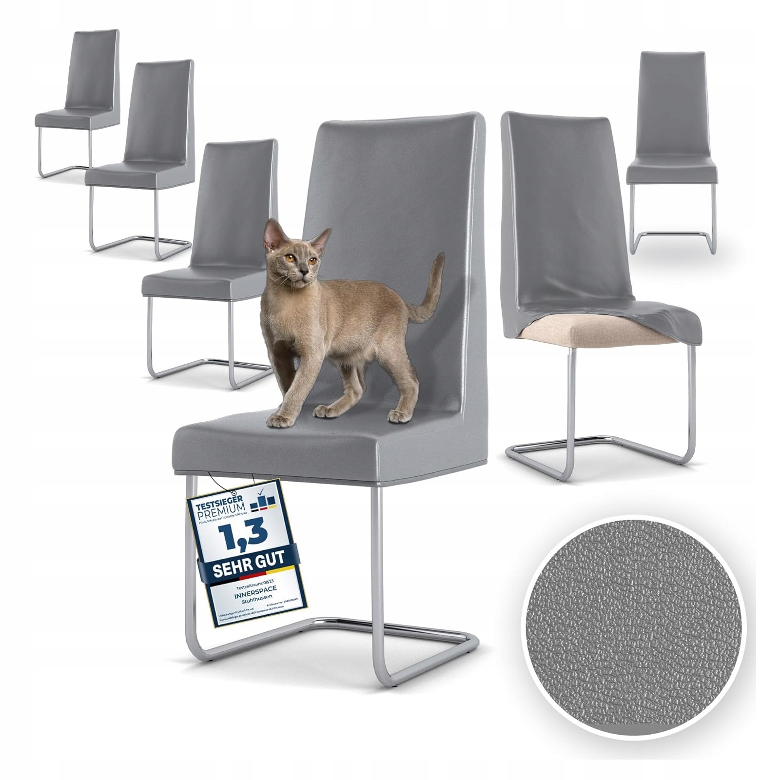 Sada 6 elastických poťahov na stoličky Innerspace, šedé, vodotesné