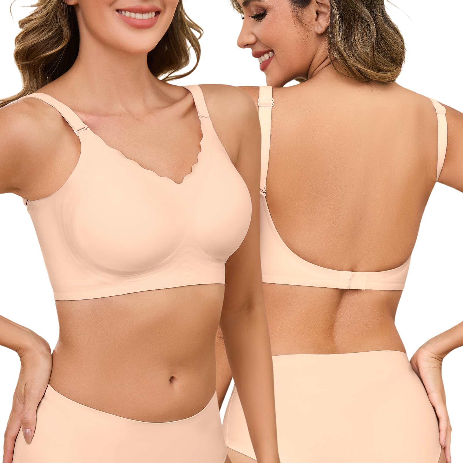Bezšvová podprsenka bez zadního dílu s odnímatelnými ramínky V Tělové Barvě XL