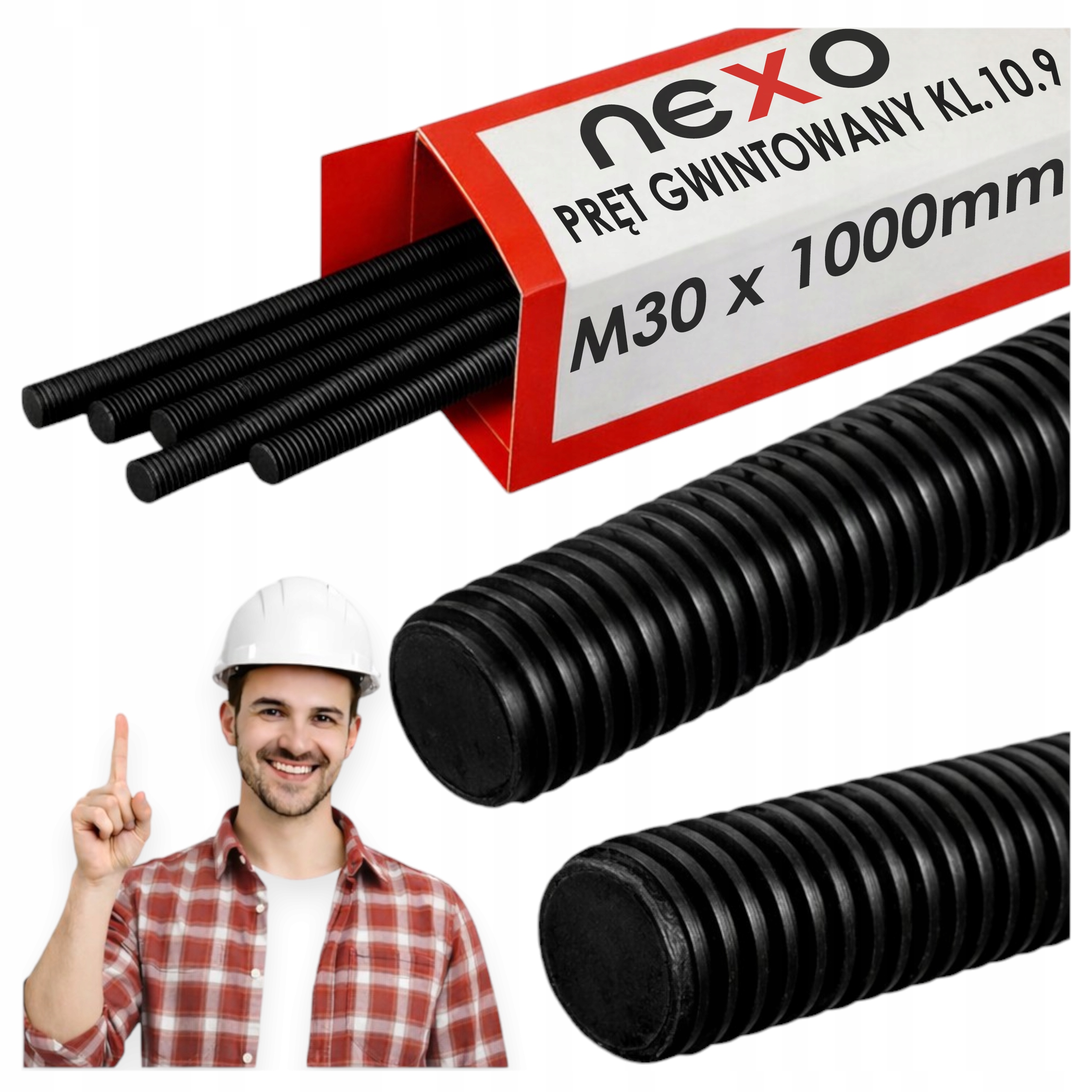 Pręt Gwintowany Czarny M30 Szpilka Gwint Sztanga Din 976 1000 MM Kl. 10.9