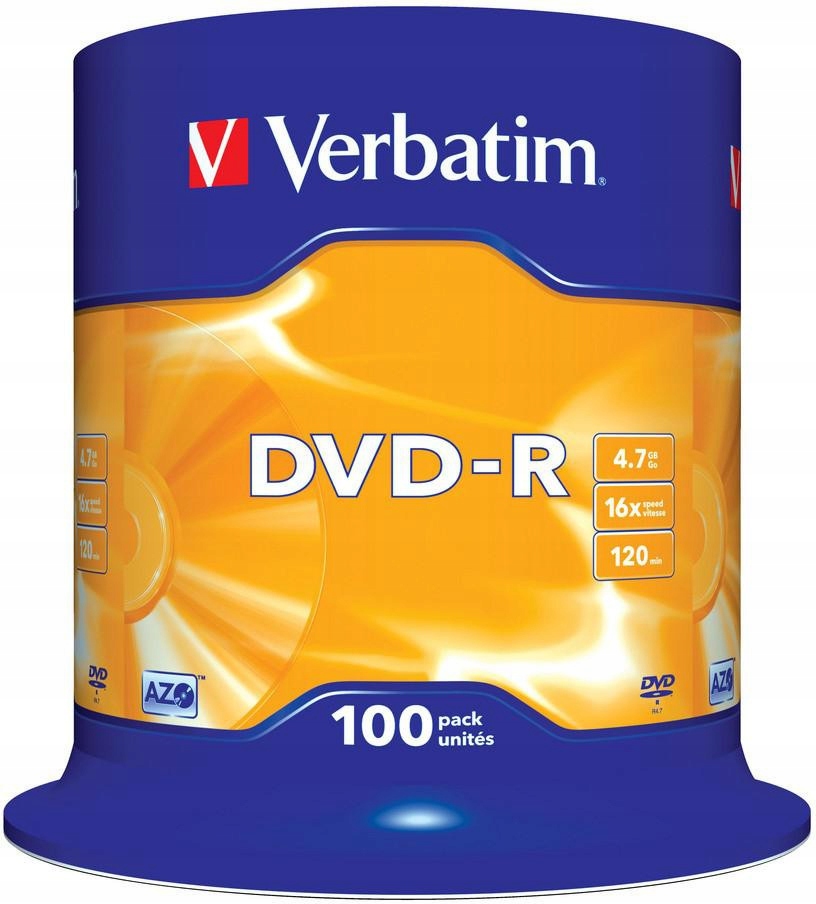 Dvd-r Disky Verbatim Azo 4,7GB 16X Cake 100 Ks Stříbrný Matný