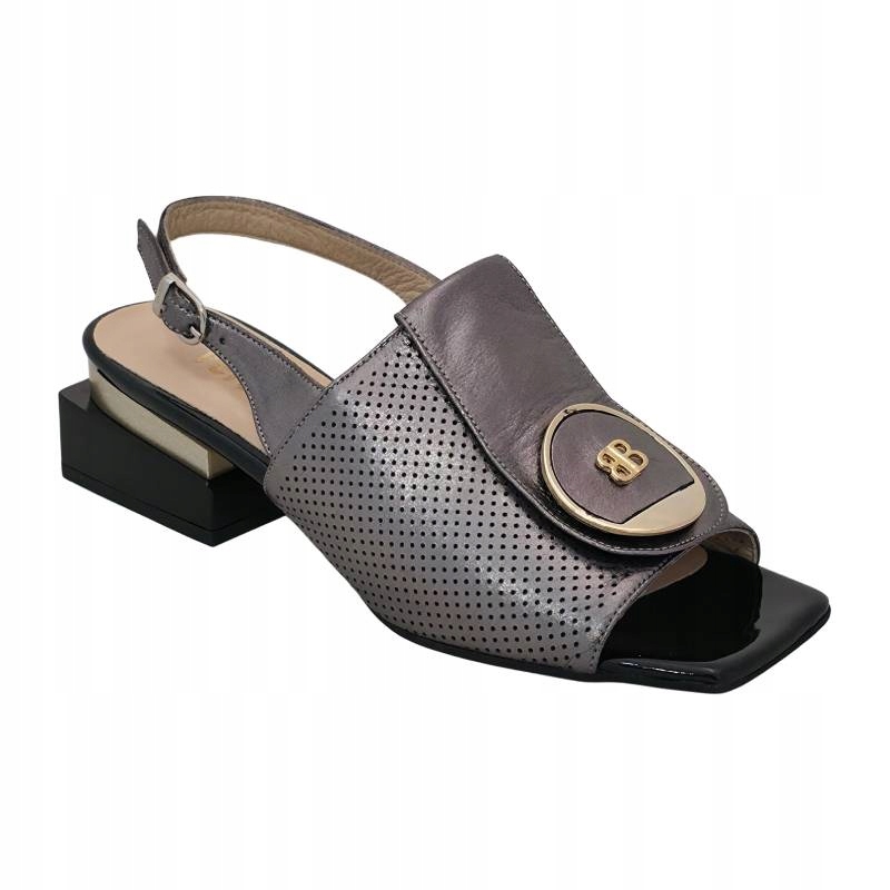 Verano 335.603 stříbrné sandály se zlatou ozdobou vel. 39, stabilní podpatek Kochland