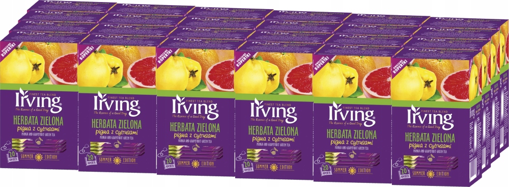Irving Herbata Zielona Smak Pigwa Cytrusy Green Tea 20 Torebek 30 Gram x24