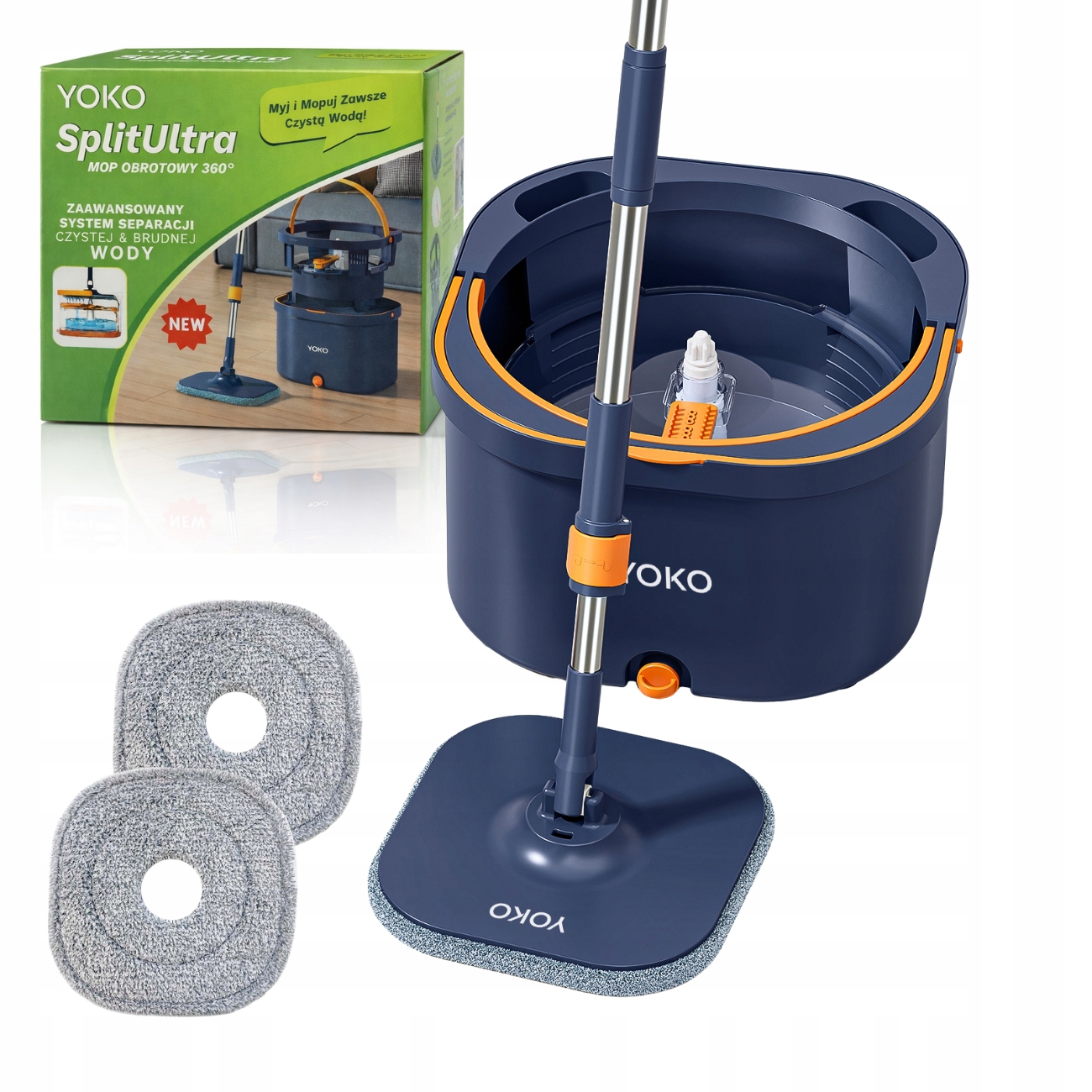 Mop Obrotowy Yoko SplitUltra Dwukomorowe Wiadro Separacja Wody 2 Wkłady