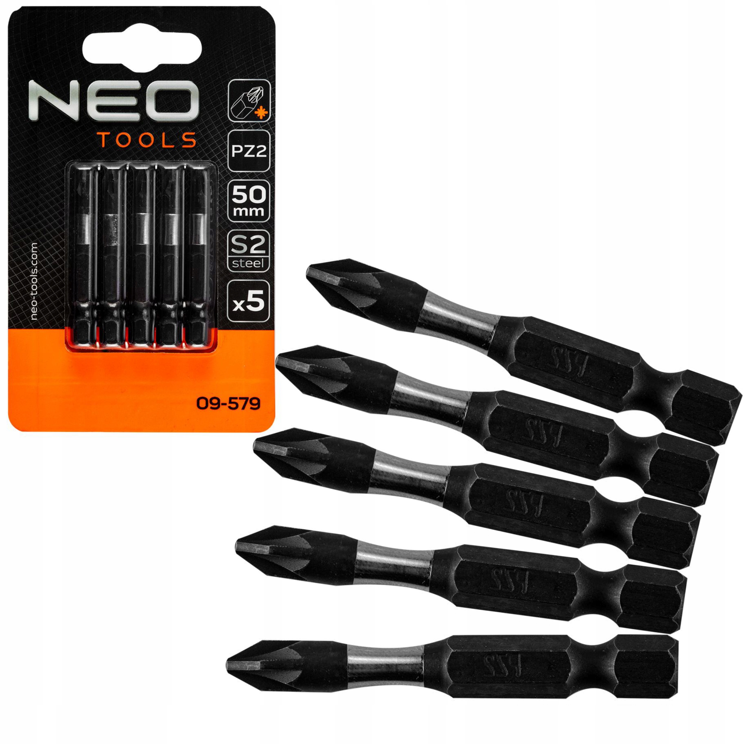 

Bity Udarowe S2 50mm PZ2 1/4” 5szt Neo 09-579