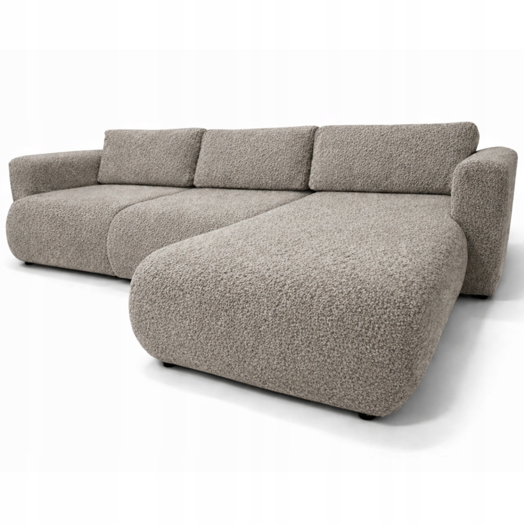 Rohová Sedací Souprava Rozkládací S Funkcí Spaní Rohová Sedačka Lambert Boucle Pravá Béžová