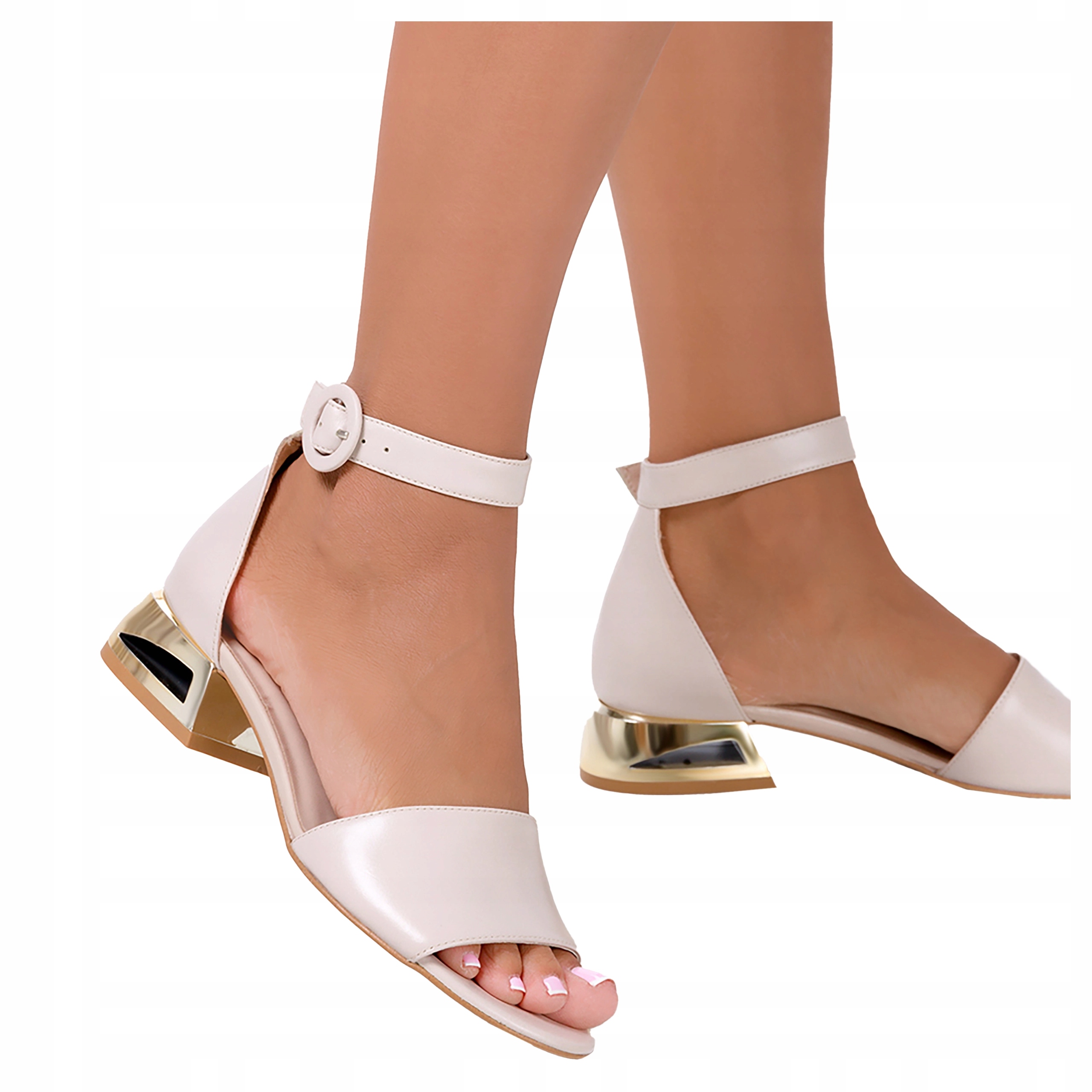 Dámské Kožené Sandály Na Nízkém Podpatku Zakrytá Pata Béžová vel. 41