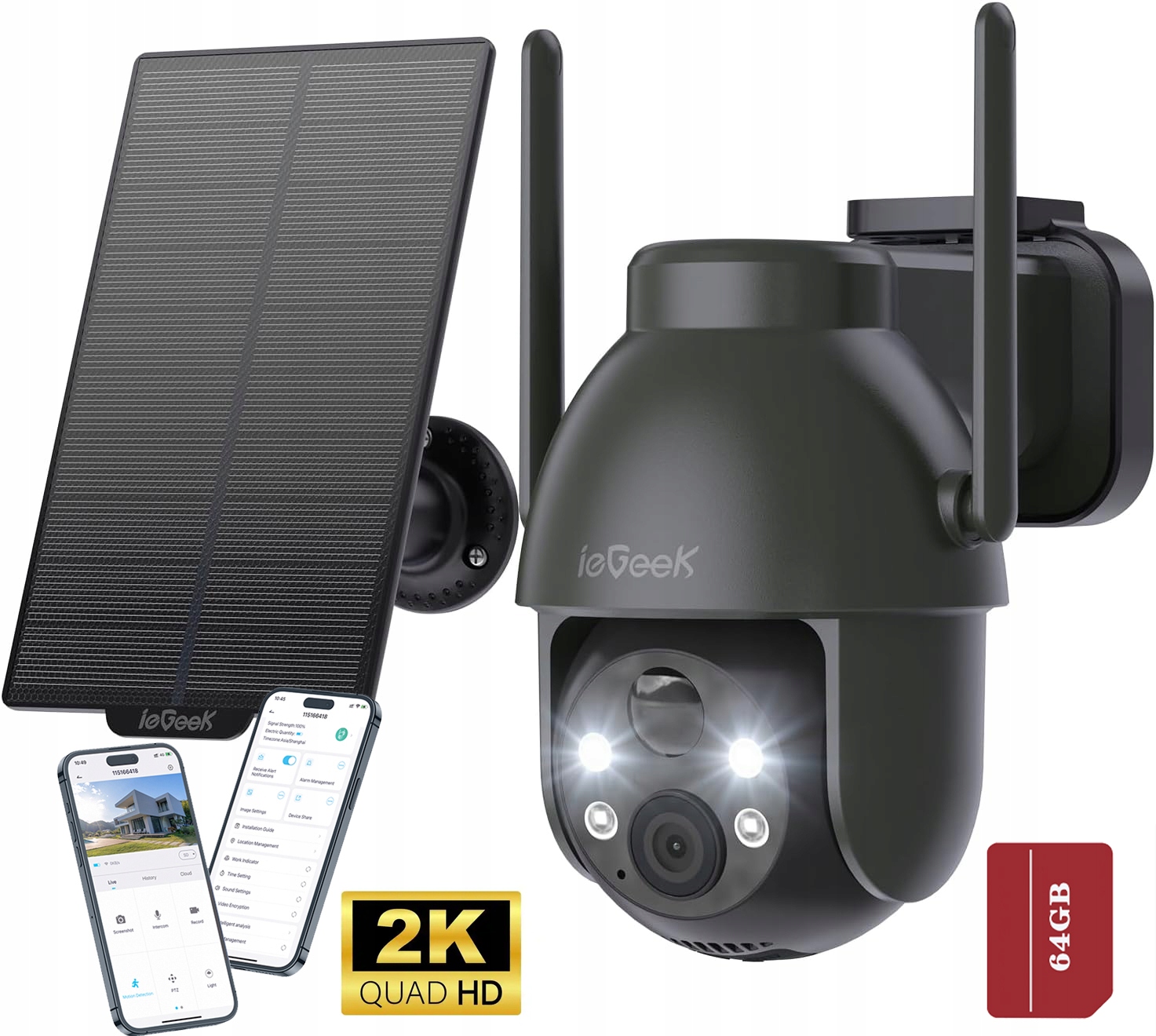 Solární Otočná Venkovní Kamera Ip Smart Wifi 2K 3MPX+ Pro Monitorování 64G