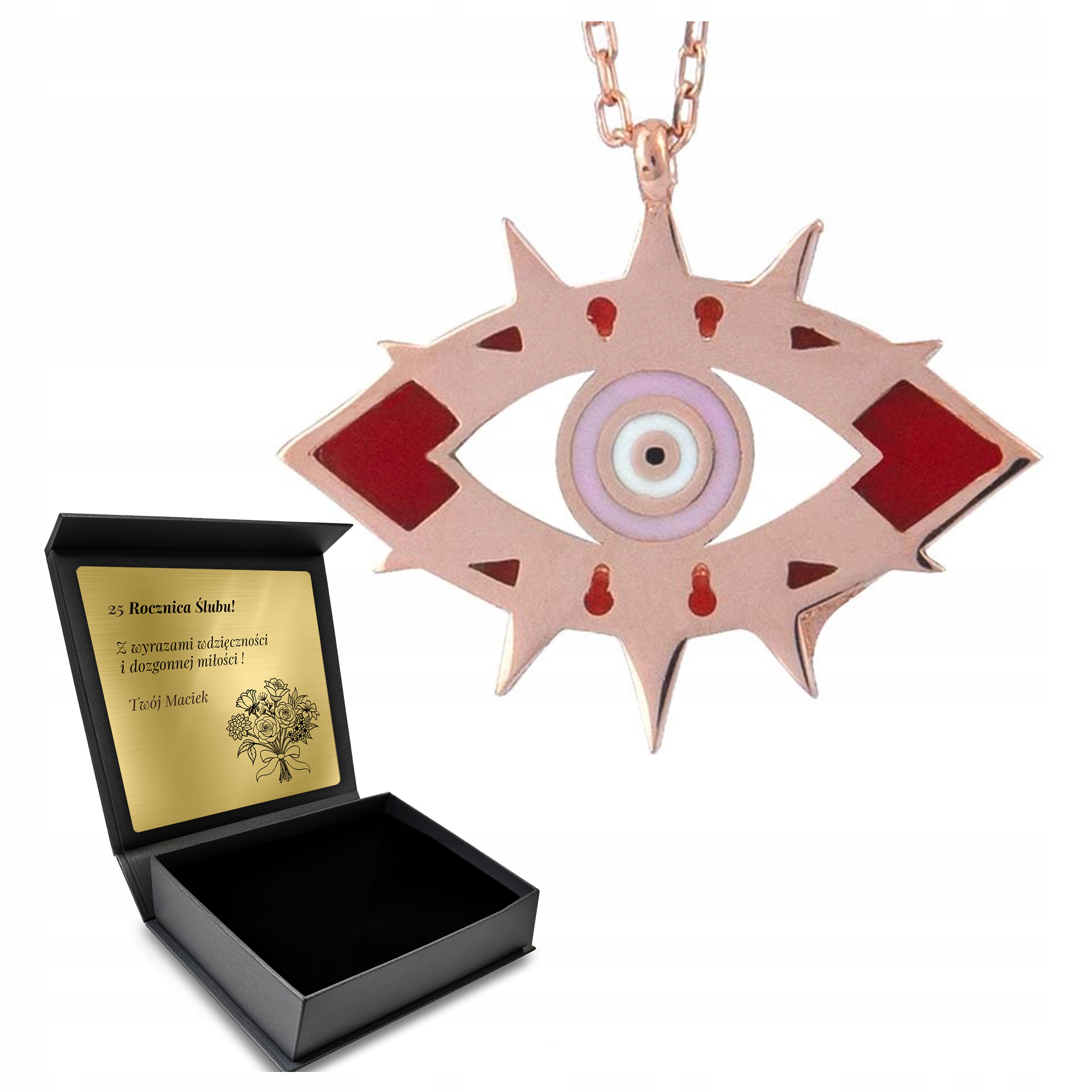 Pozlacený náhrdelník Růžové oko proroka Turecké orientální šperky Gravírování