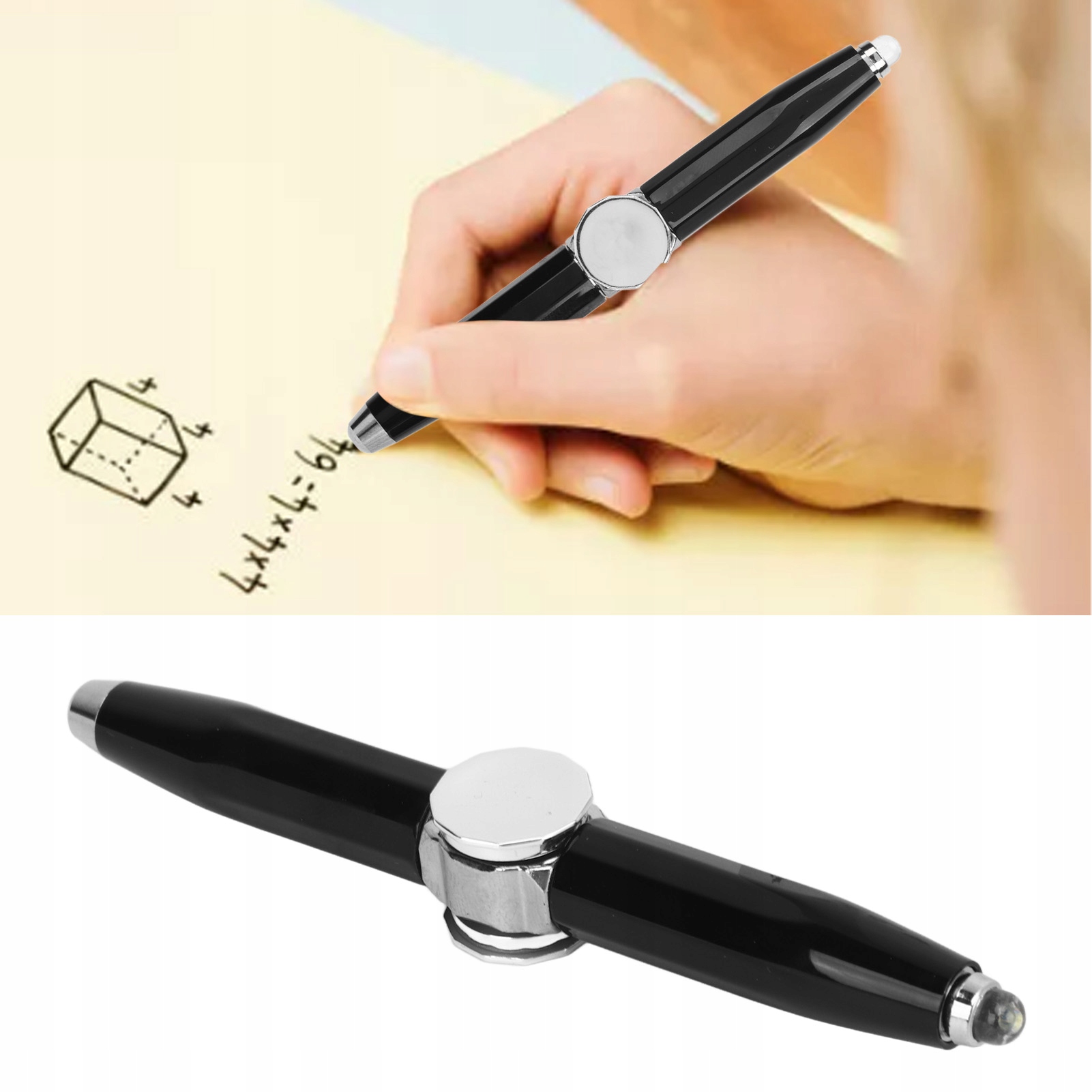 ŚWIECĄCY DŁUGOPIS Z ŻYROSKOPEM NA CZUBKU CZARNY Stan opakowania oryginalne